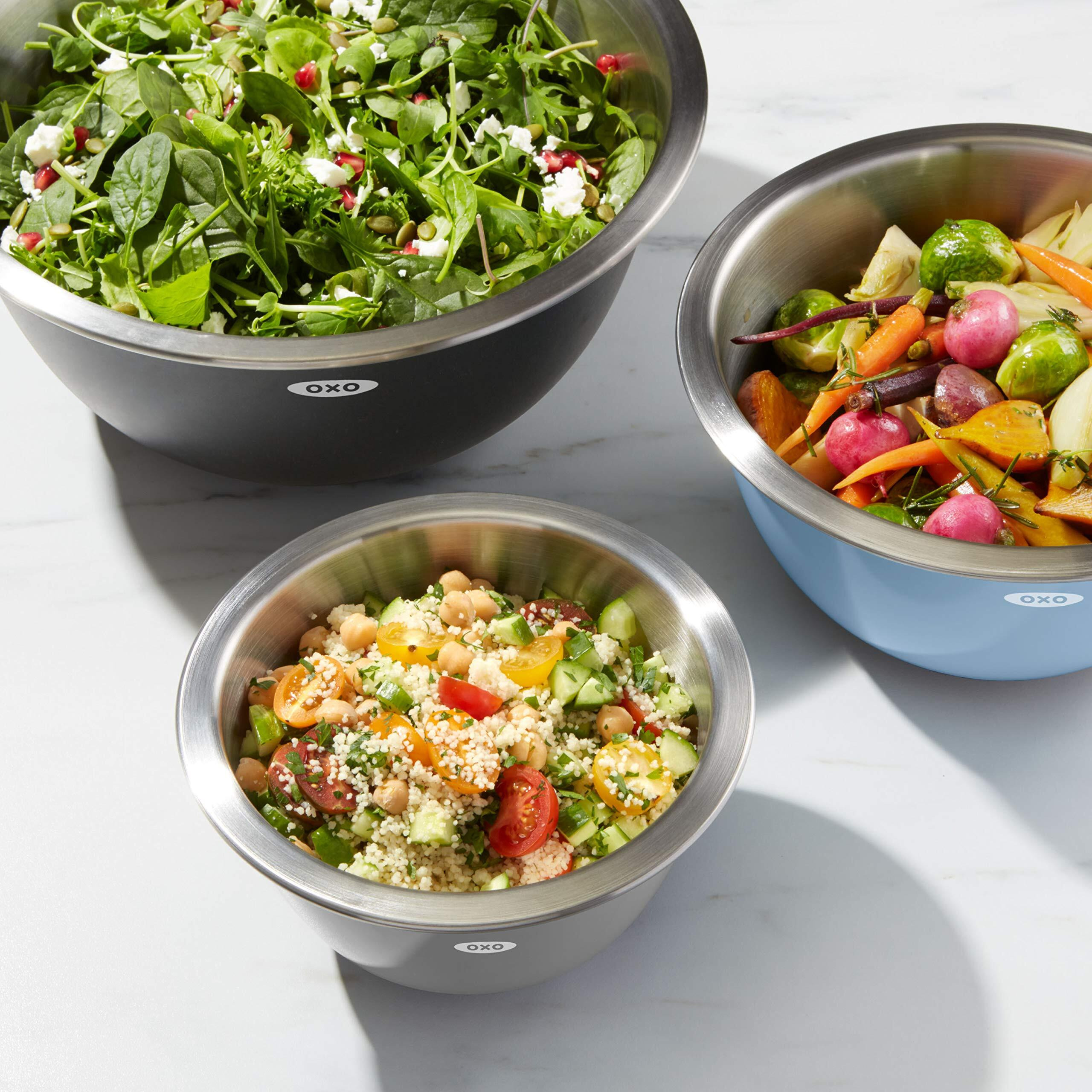 Oxo Good Grips 3-Piece Stainless Steel Mixing Bowl Set - Blue/Gray  4.7L  Multi Size