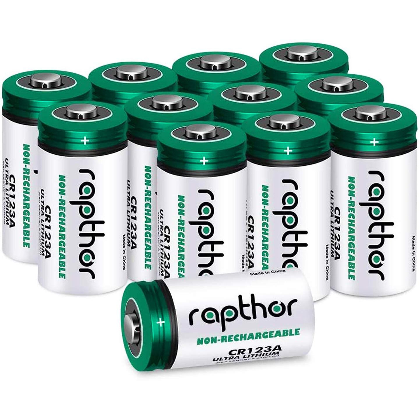 Rapthor Cr123A Lithium Batteries 3V 12 Pack 1650Mah High Capacity Cr123 Cr17345 Ptc Protection Non-Rechargeable 123A Photo Battery For Camera Flashlights Microphone Alarm System (Not For Arlo)