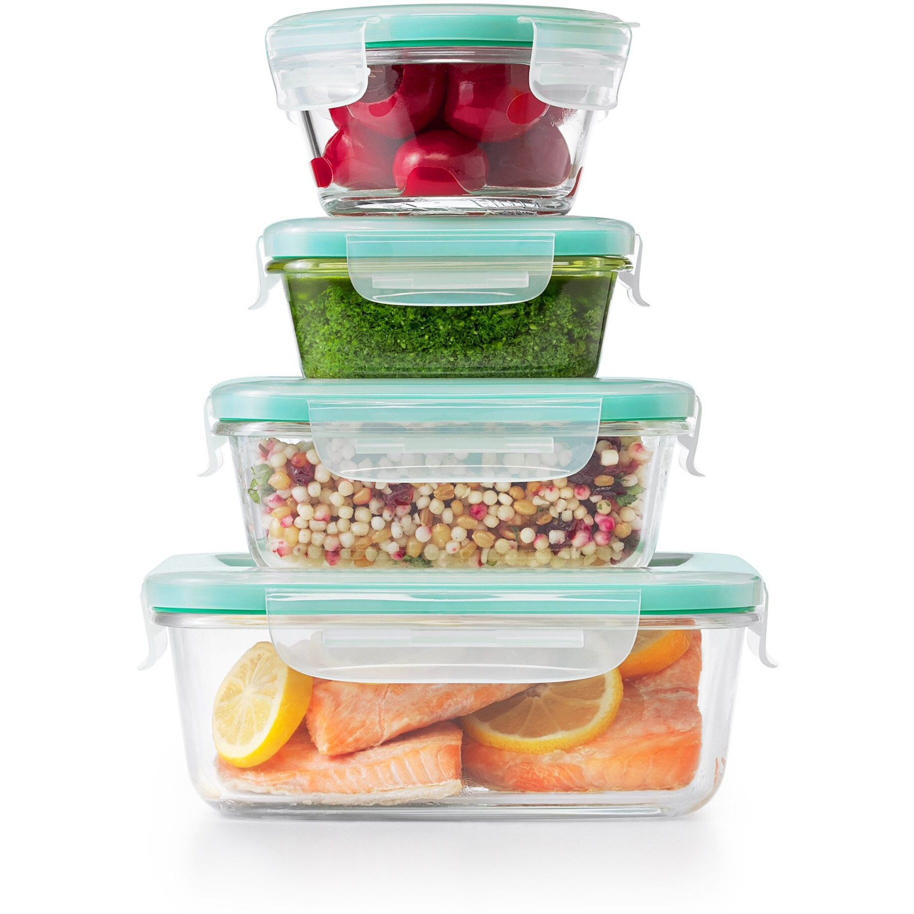 Oxo Good Grips Smart Seal   12 Piece Glass Container Set Clear Blue