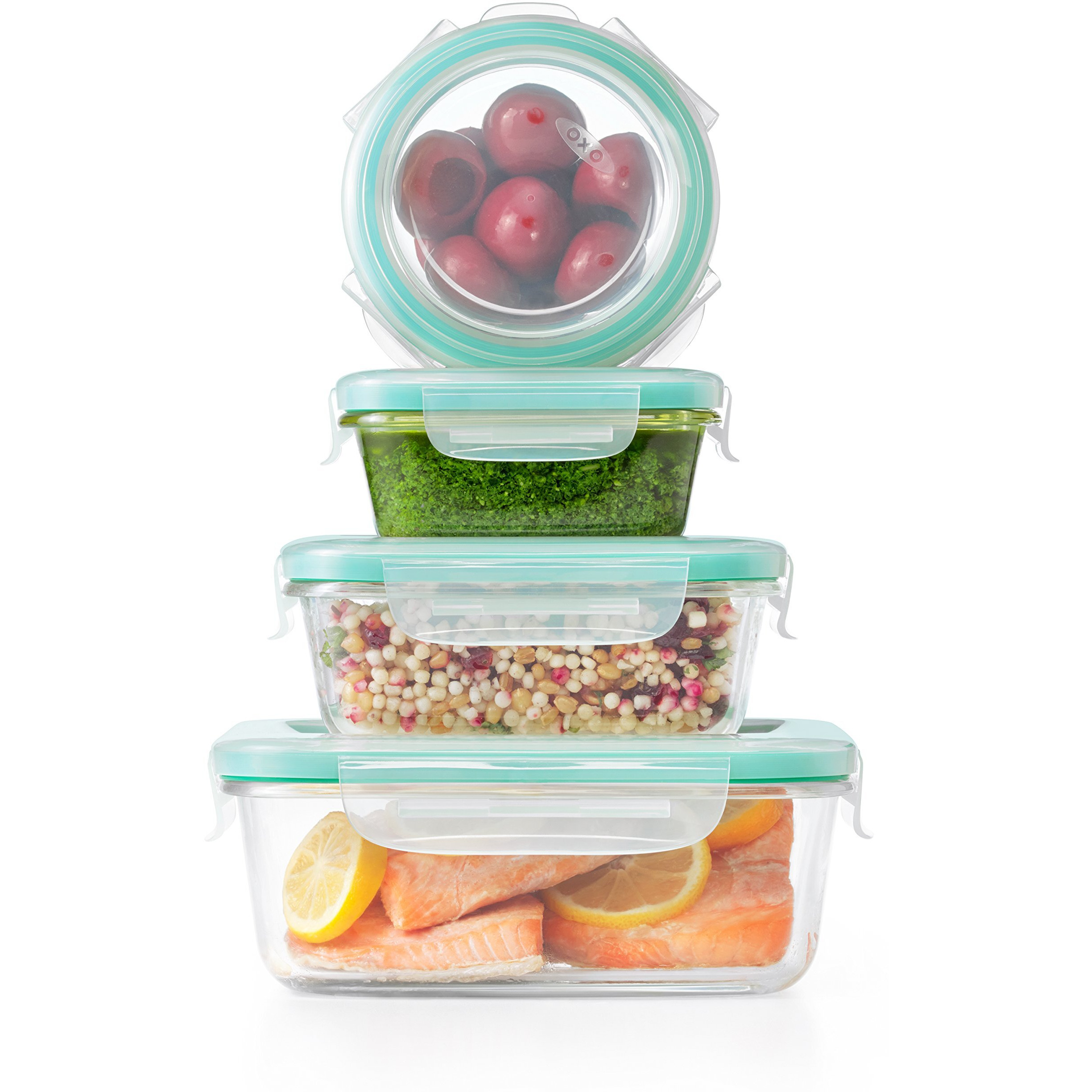 Oxo Good Grips Smart Seal   12 Piece Glass Container Set Clear Blue