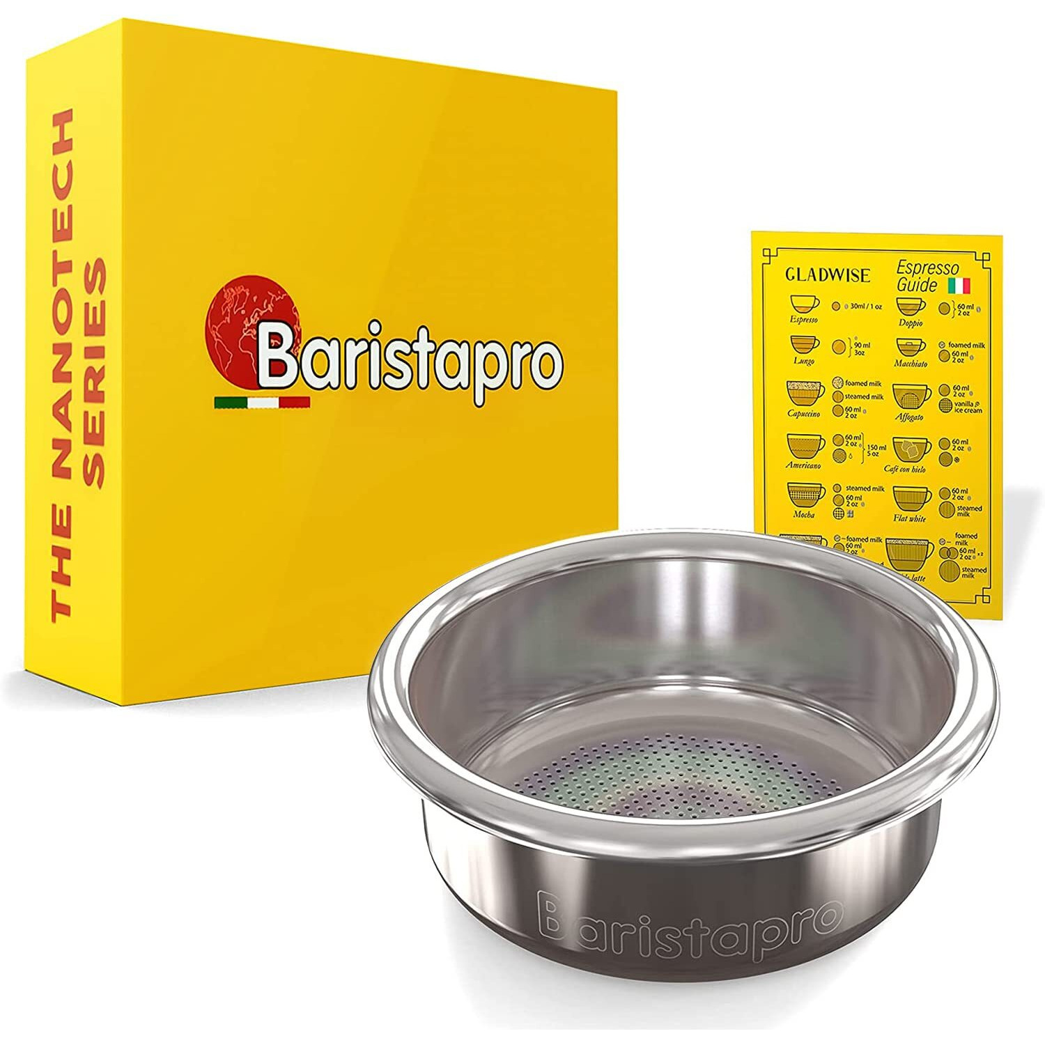 Ims Basket 58Mm 18 Gram Nanotech - Baristapro Precision Ridgeless Double Espresso Basket Filter Fits Most 58Mm Portafilter. Make Superior Expresso Coffee Shots Includes Gladwise Coffee Card