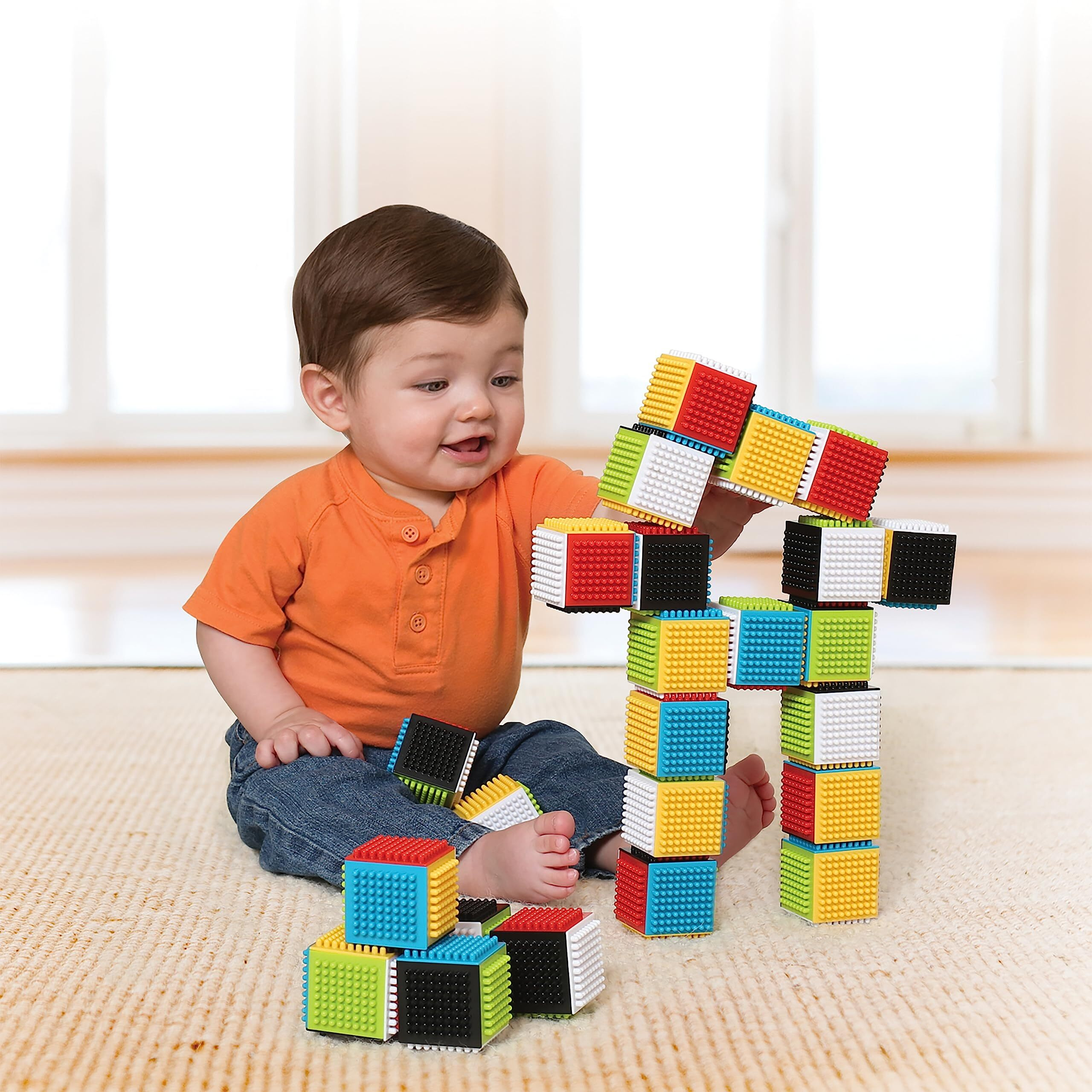 Infantino Press & Stay Sensory Blocks For Babies Age Grade 6M+   24-Piece Set  Multicolor