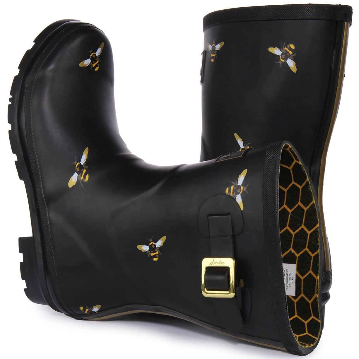 Joules Women's Wellington Boots  Black Metallic Bees  7