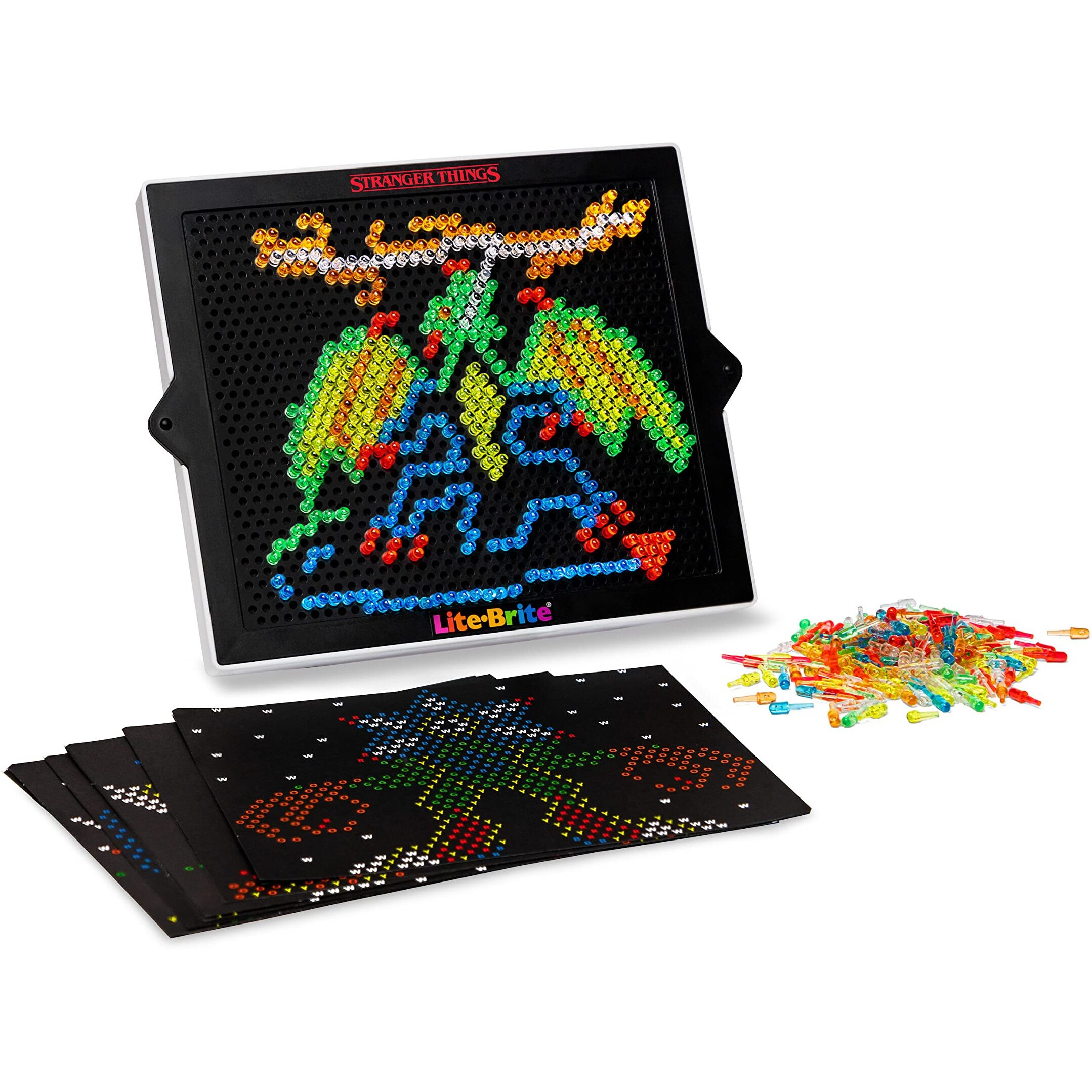 Lite Brite Stranger Things Special Edition - Best Of 4 Seasons - Featuring Icons & Themes From The Netflix Series Includes High Definition Grid  12 Hd Templates  650 Colorful Mini Pegs  Fans 14+