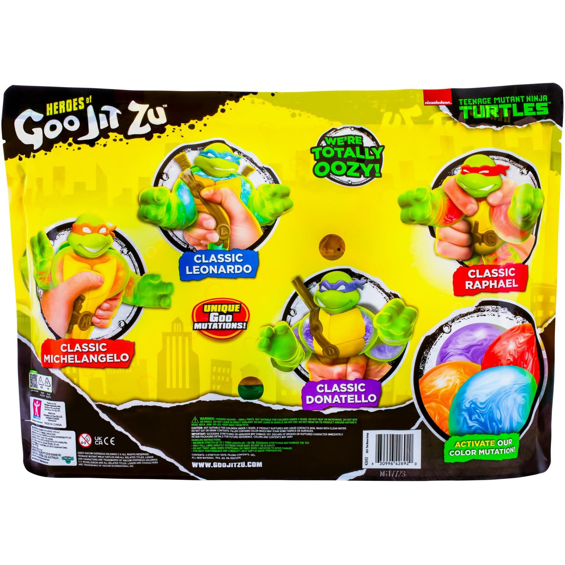 Heroes Of Goo Jit Zu Teenage Mutant Ninja Turtles | 4 Pack | Super Oozy Toy Figures | Classic Donatello  Classic Michelangelo  Classic Leonardo & Classic Raphael | With Different Colored Mutations