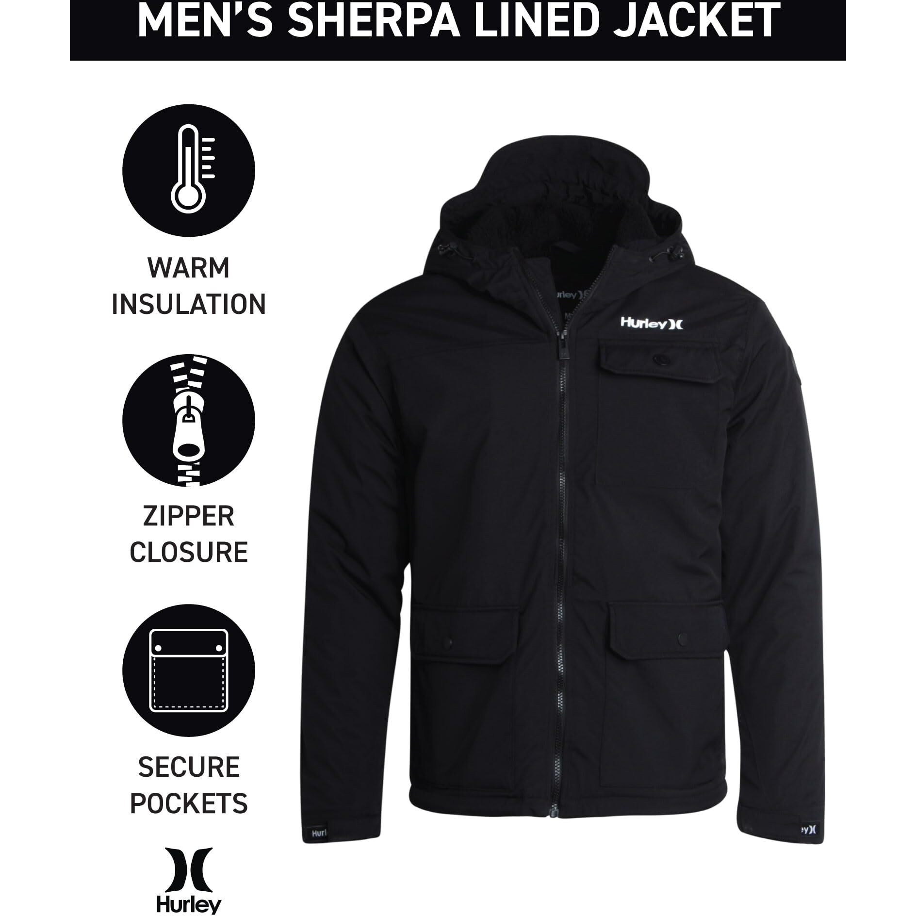 Hurley Men's Winter Jacket - Vinson Heavyweight Parka Coat - Weather Resistant Snowboard Ski Jacket For Men (S-Xl)  Size Medium  Black