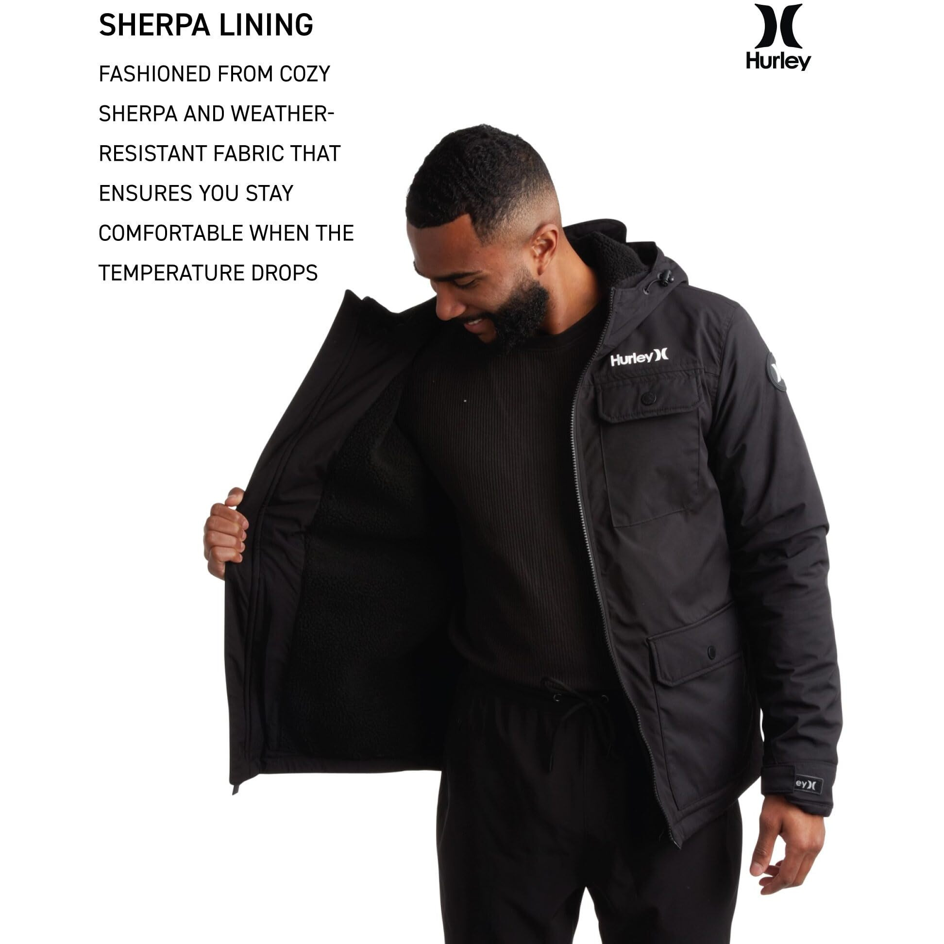 Hurley Men's Winter Jacket - Vinson Heavyweight Parka Coat - Weather Resistant Snowboard Ski Jacket For Men (S-Xl)  Size Medium  Black