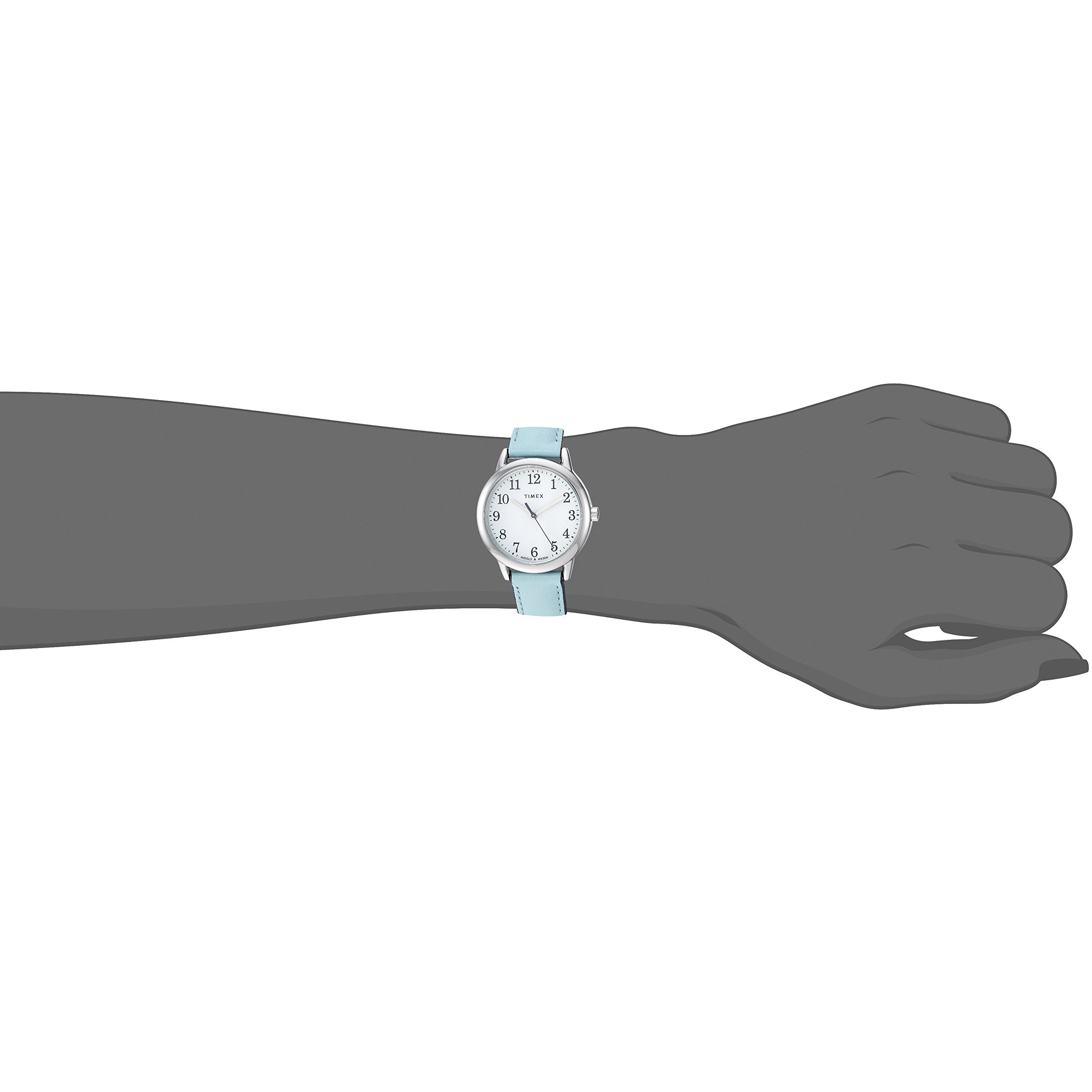 Timex Women's Easy Reader 30Mm Watch - Silver-Tone Case White Dial With Light Blue Leather Strap