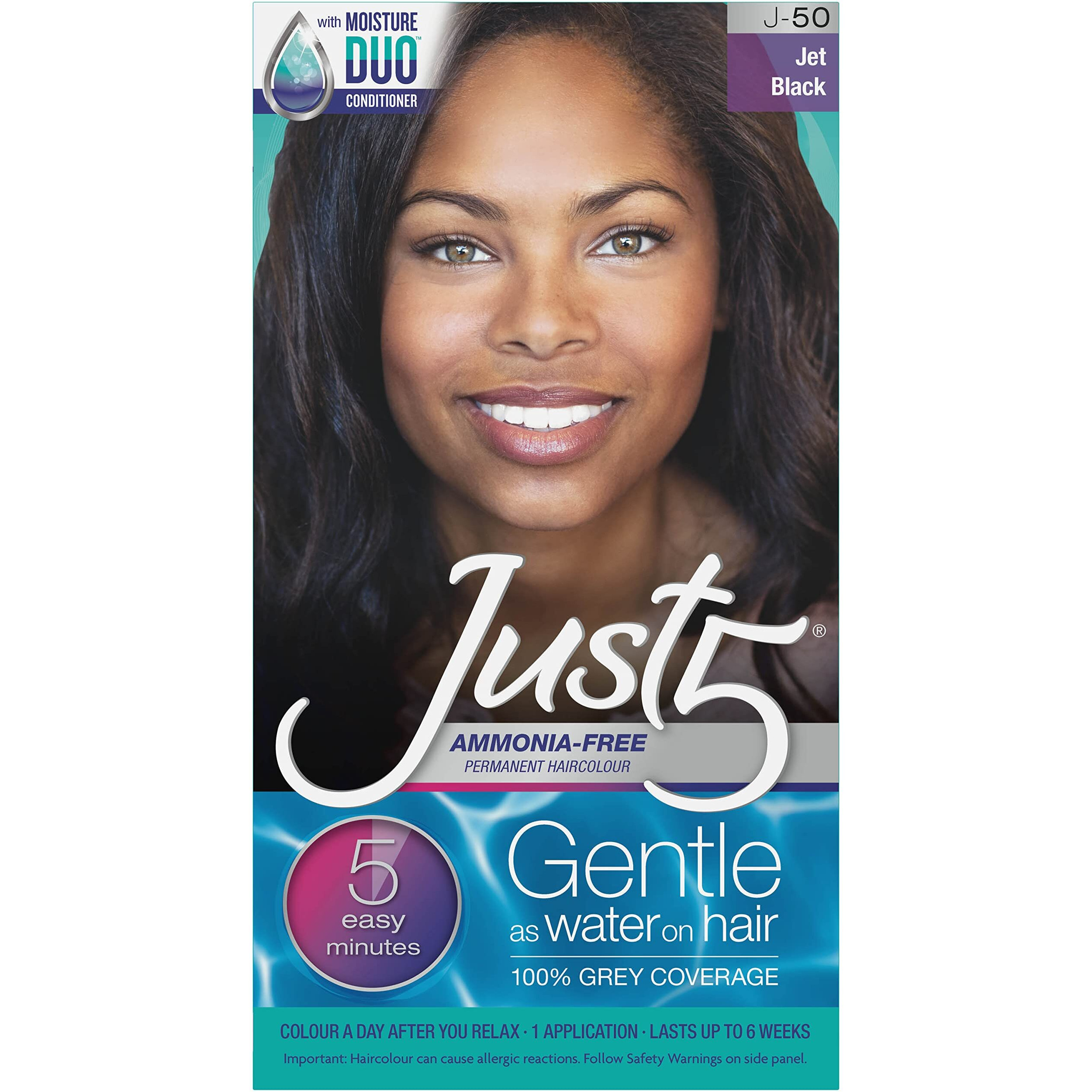 Just 5 Women's 5 Minute Permanent Hair Color With Conditioner  Grey Hair Coloring For Women - Jet Black