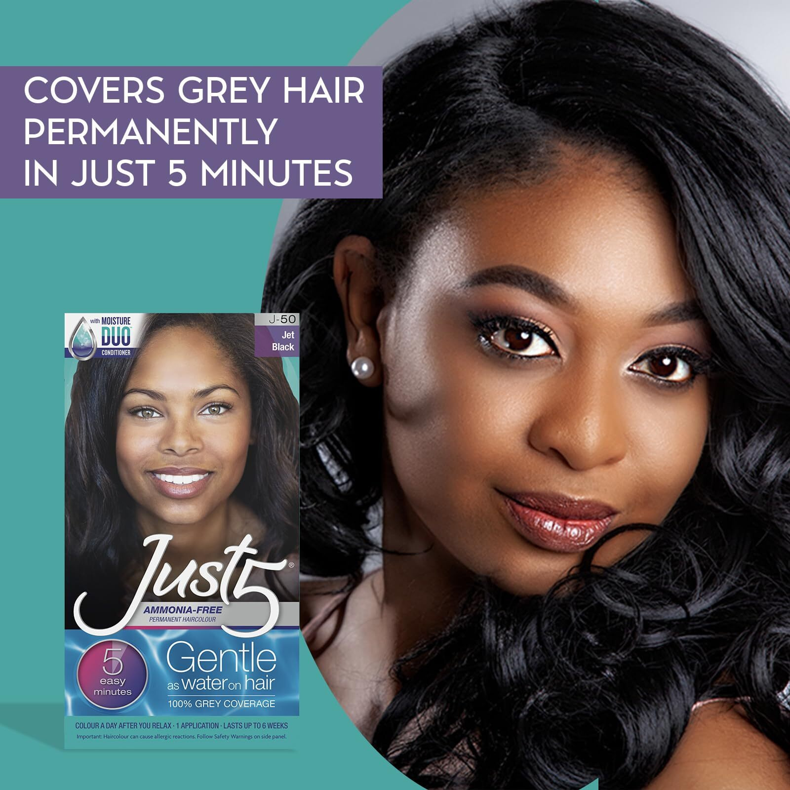 Just 5 Women's 5 Minute Permanent Hair Color With Conditioner  Grey Hair Coloring For Women - Jet Black