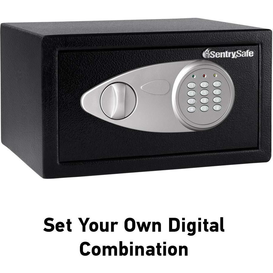 Sentrysafe Medium Safe With Digital Keypad  Lock Box With Code Has Interior Lining And Bolt Down Kit That Secures Pistol  Money  0.41 Cubic Feet  7.6 X 11.4 X 10.4 Inches  X041E