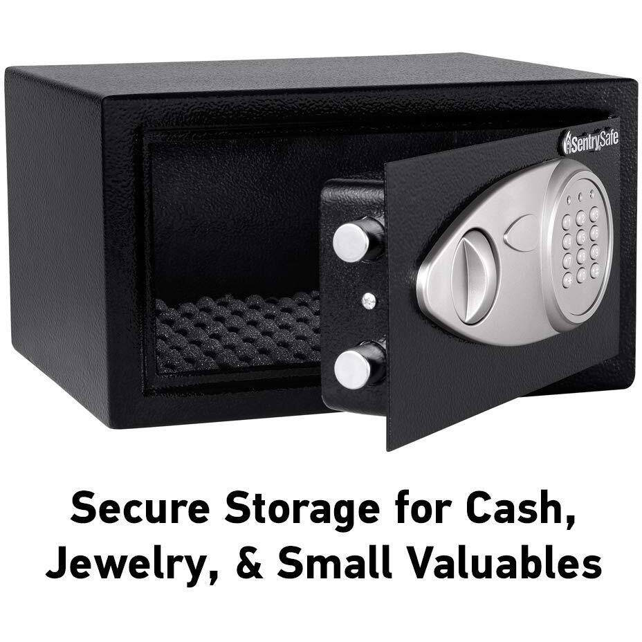 Sentrysafe Medium Safe With Digital Keypad  Lock Box With Code Has Interior Lining And Bolt Down Kit That Secures Pistol  Money  0.41 Cubic Feet  7.6 X 11.4 X 10.4 Inches  X041E