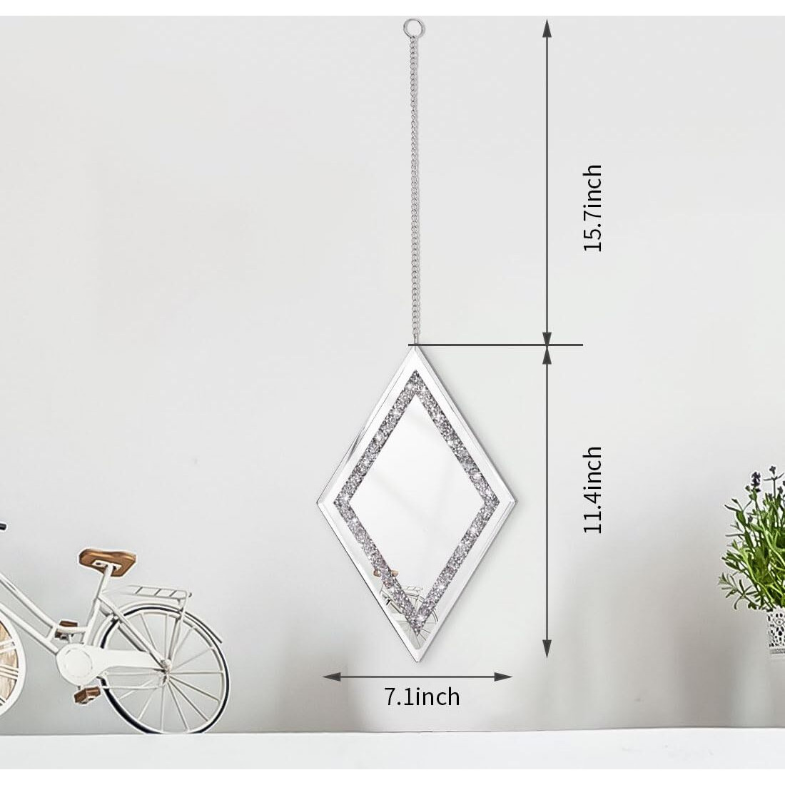 Pibeyer Silver Diamond Shaped Wall Mirror Set Of 3  Decorative Crystal Crush Diamond Mirrors For Bedroom  Living Room & Hallway  Home Decor