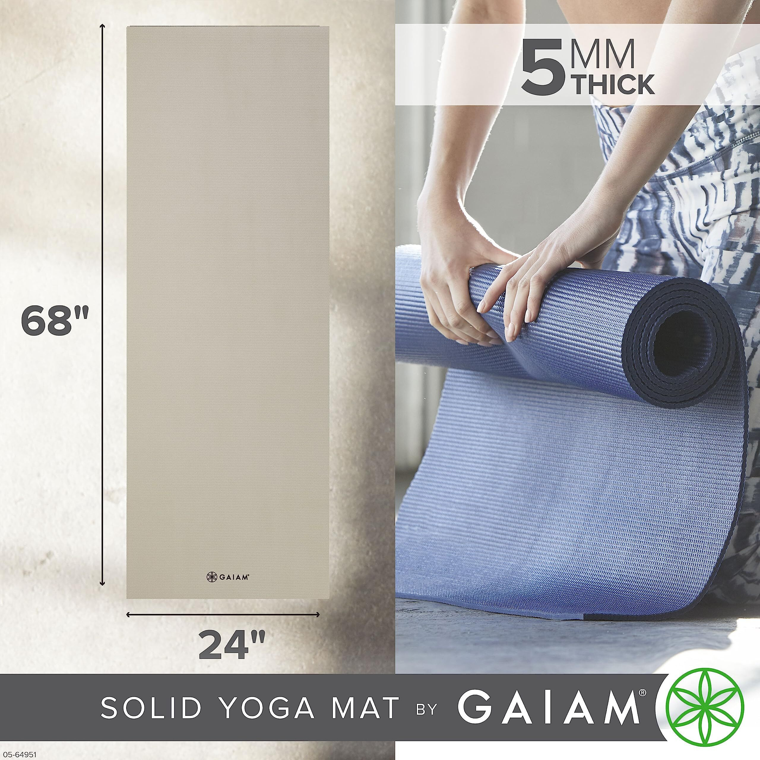 Gaiam Yoga Mat Premium Solid Color Non Slip Exercise & Fitness Mat For All Types Of Yoga  Pilates & Floor Workouts  Sandstone  5Mm