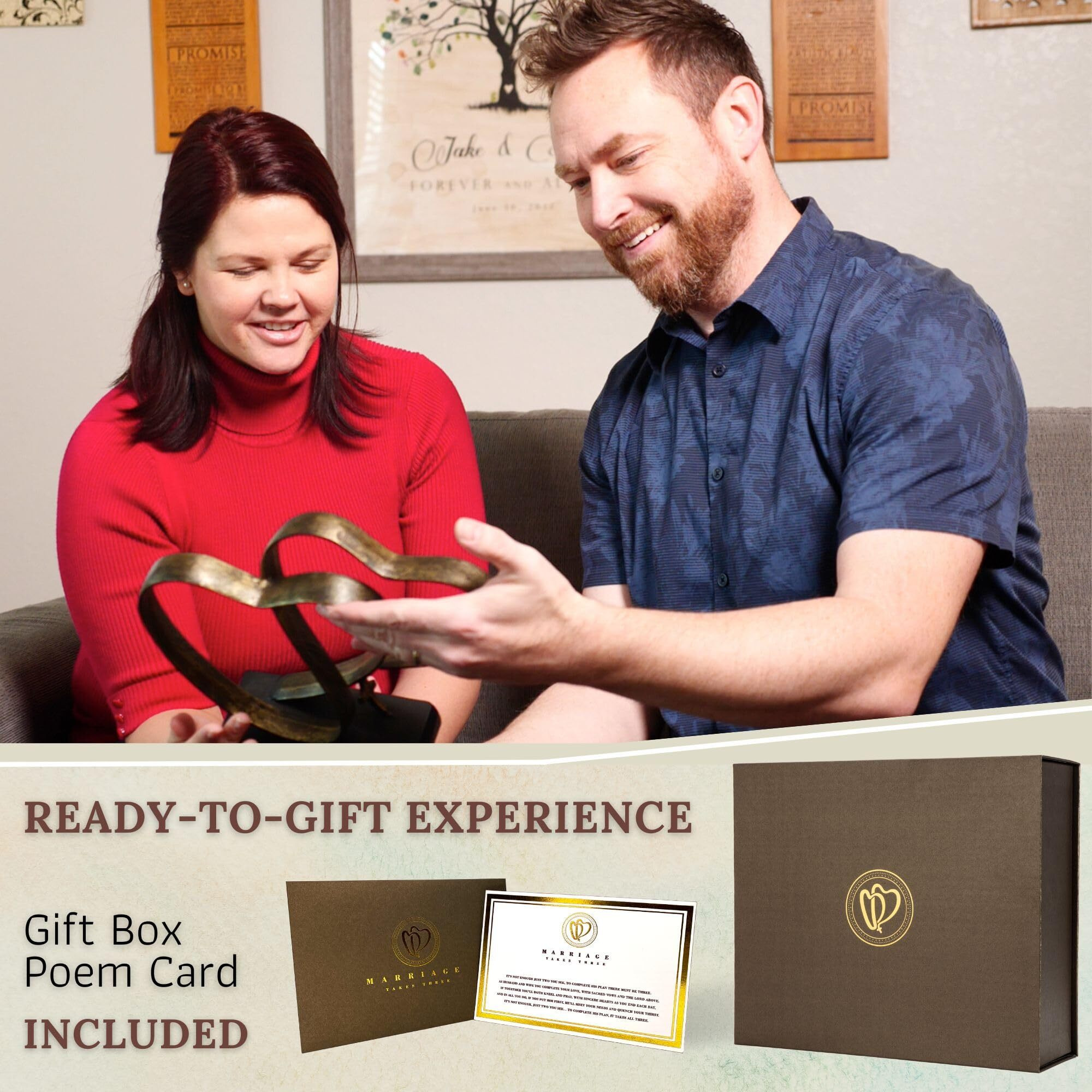 Utopish Wedding Anniversary Couples Gift - Two Hearts And Cross Iron Sculpture  Heart Decoration Gift For Her And Him  1St To 50Th Or 60Th Anniversary  Includes Gift Box And Poem Card