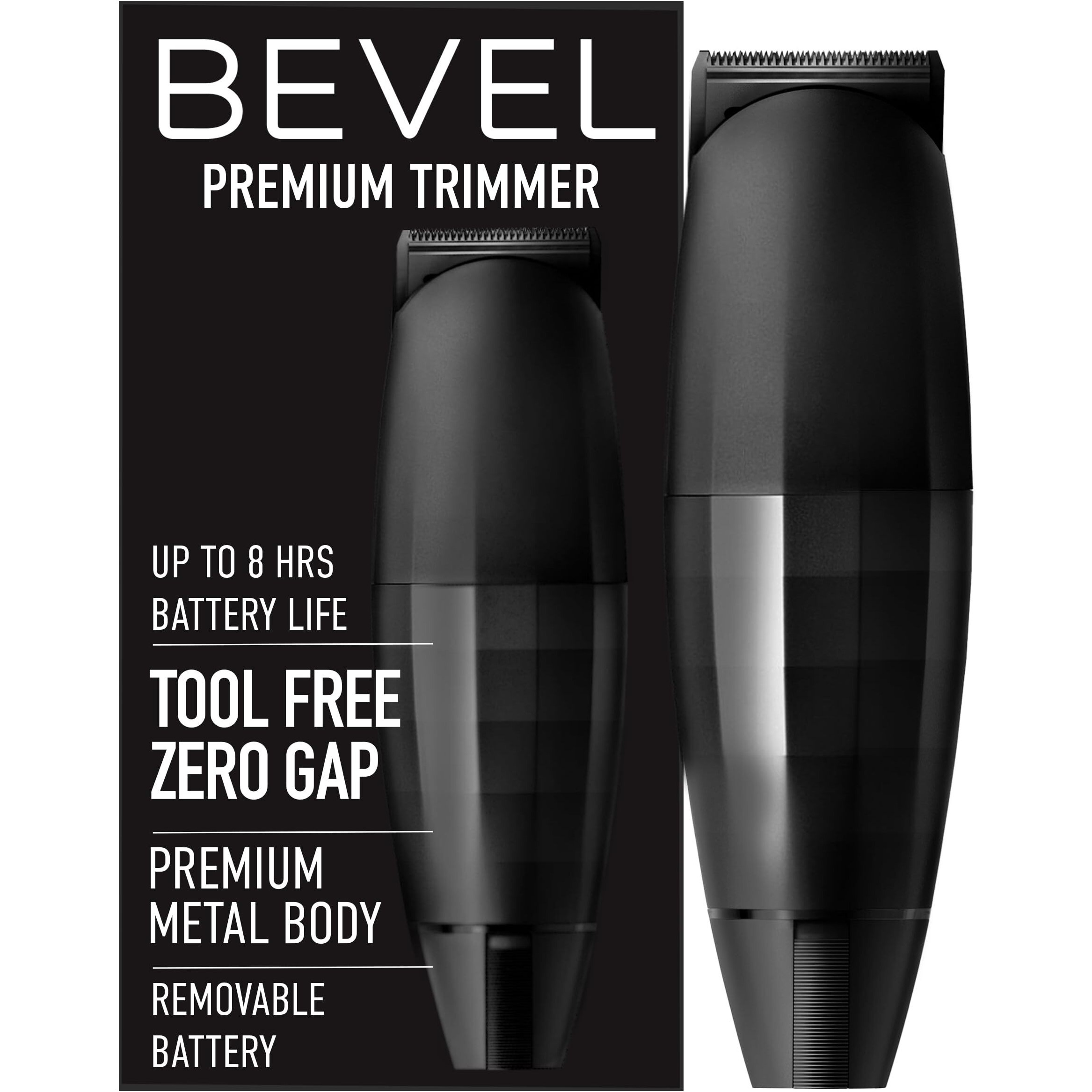Bevel Beard Trimmer For Men - Black Edition Cordless Trimmer  8 Hour Rechargeable Battery Life  Tool Free Adjustable Zero Gapped Blade  Barber Supplies  Mustache Trimmer