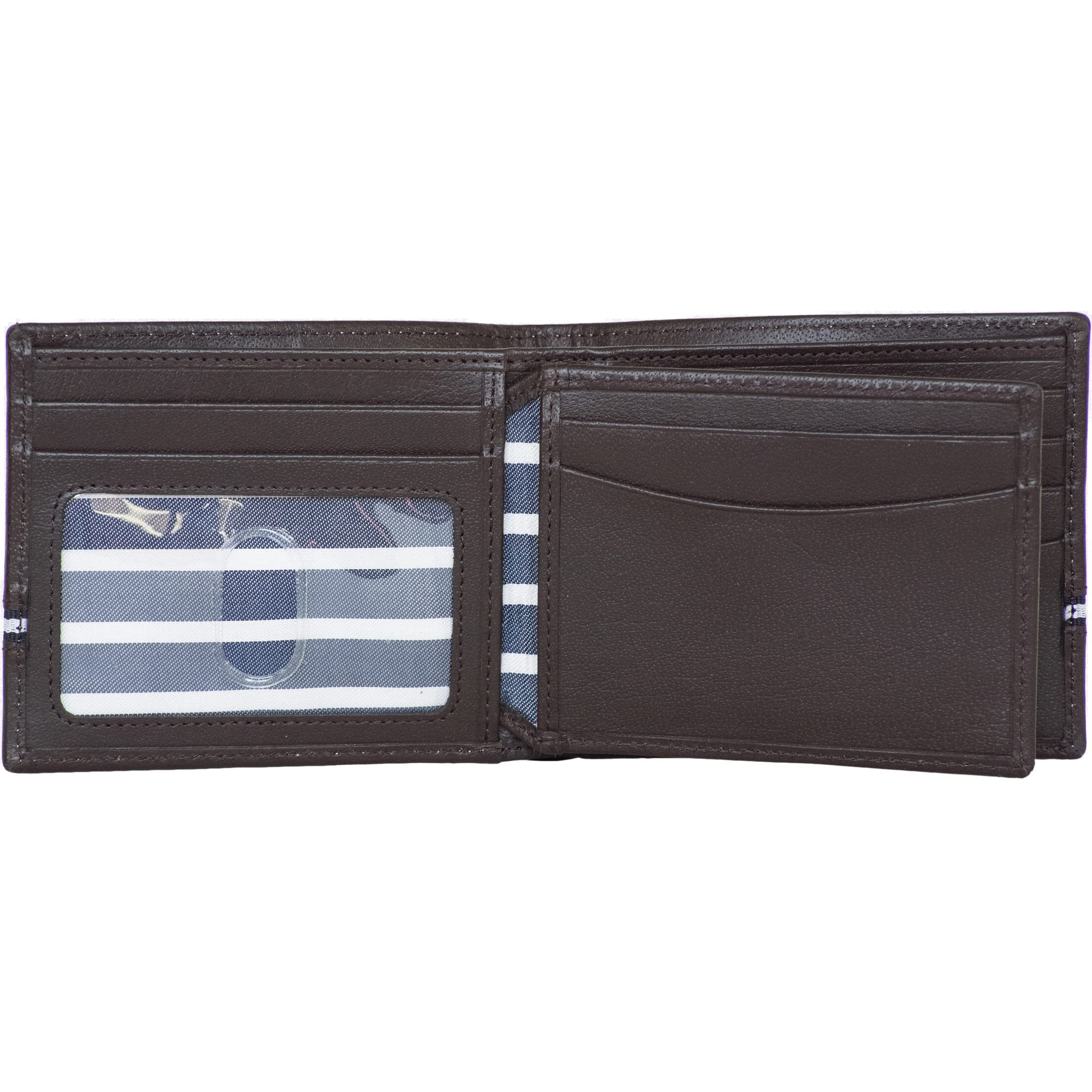 Nautica Mens Classic Leather Bifold Rfid (Available In Smooth Or Pebble Grain) Wallet  Logo Ribbon - Brown
