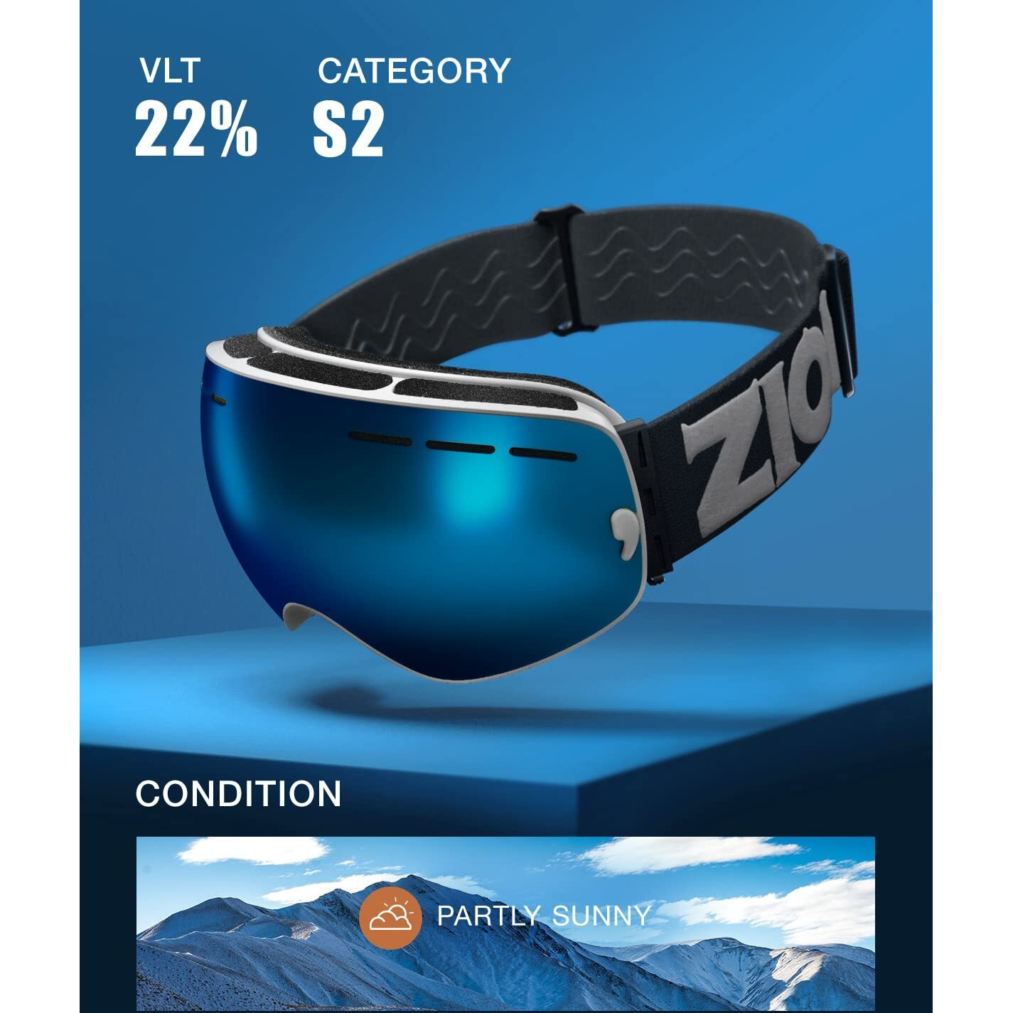 Zionor X Ski Snowboard Snow Goggles Otg Design For Men Women Adult With Spherical Detachable Lens Uv Protection Anti-Fog (Vlt 22% White Frame Revo Blue Lens)