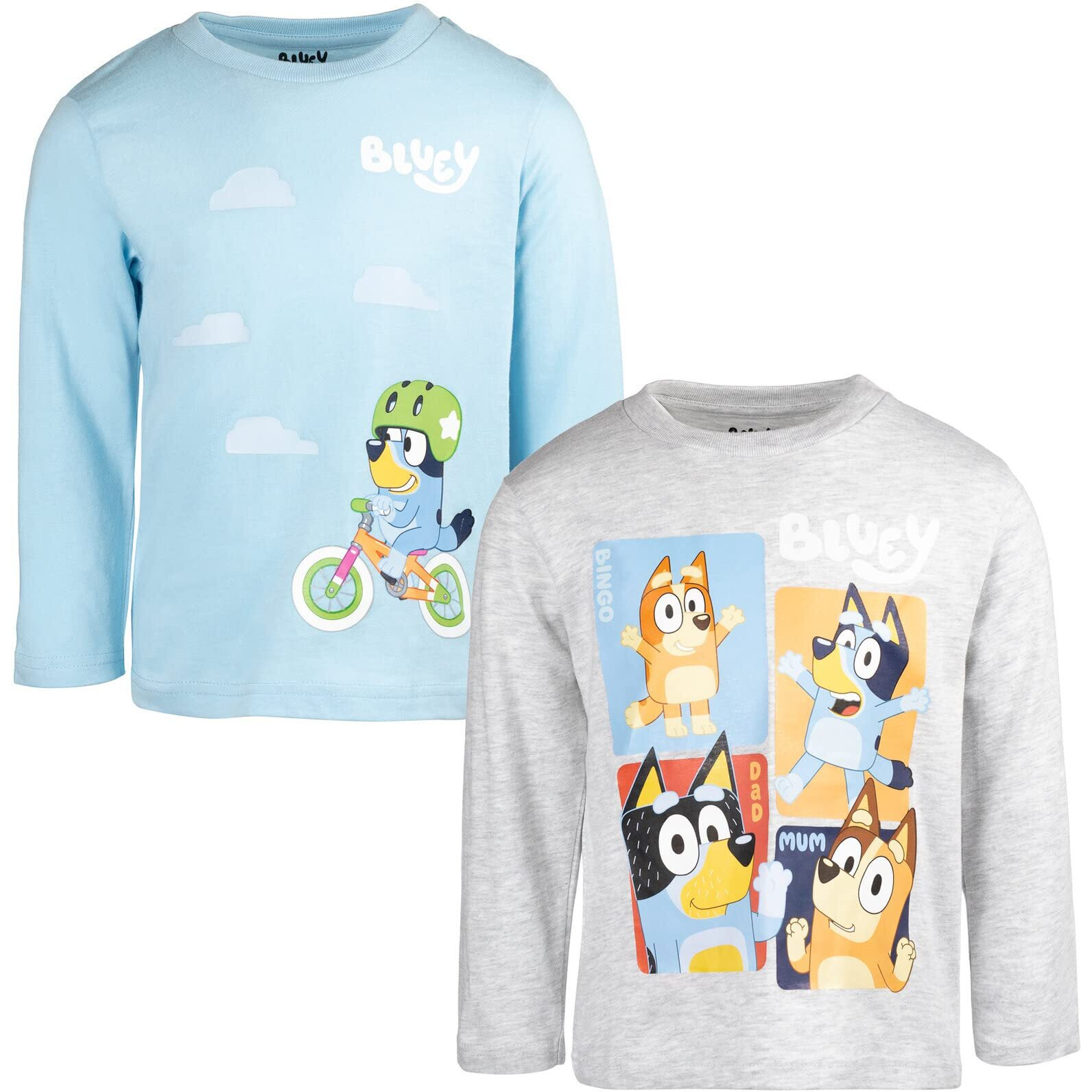 Bluey Bingo Mom Dad Little Boys Girls 2 Pack Long Sleeve Graphic T-Shirt Blue/Gray 7-8