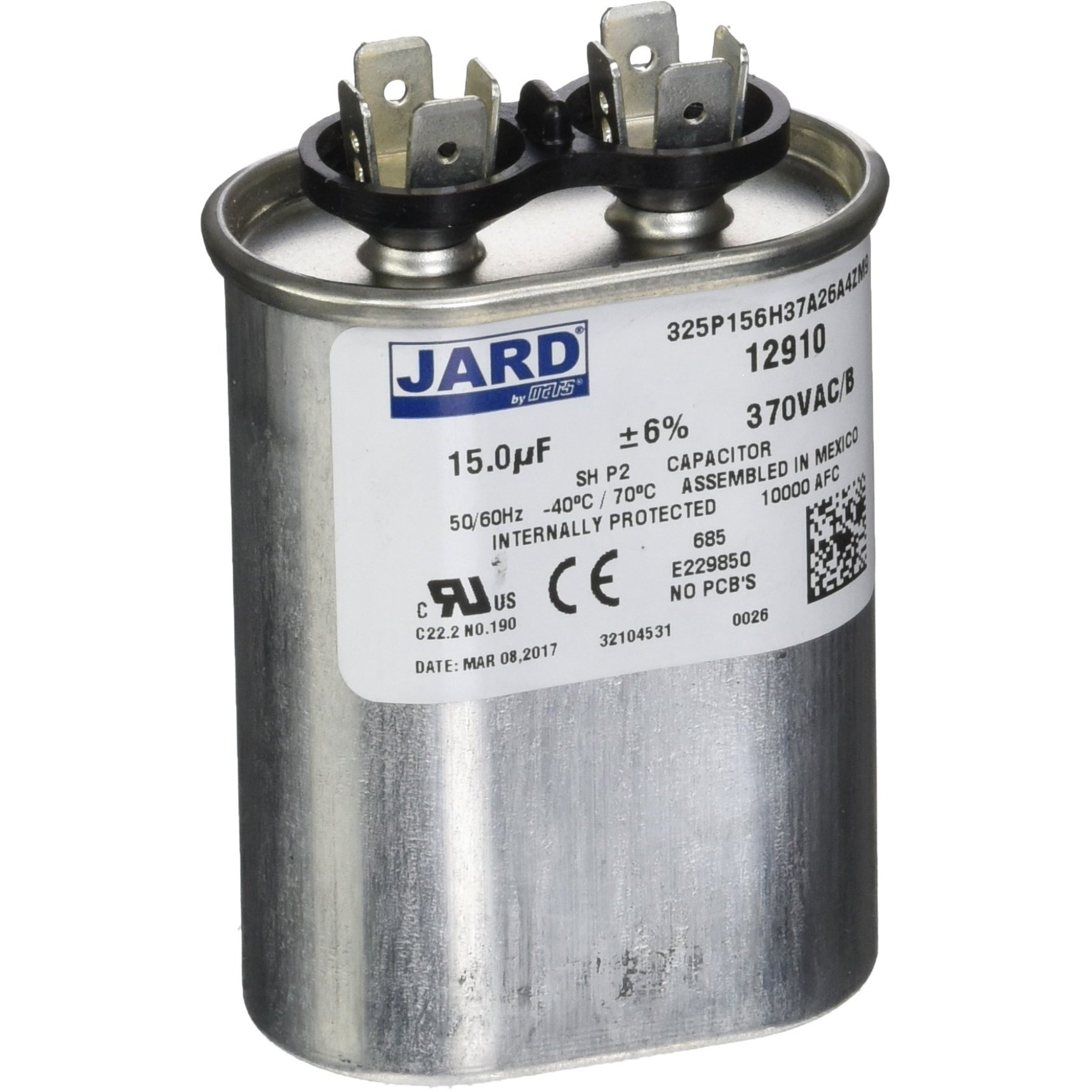 Mars - Motors & Armatures 12910 Motor Run Capacitor  370 Volt  Oval  15 Micro-Farads