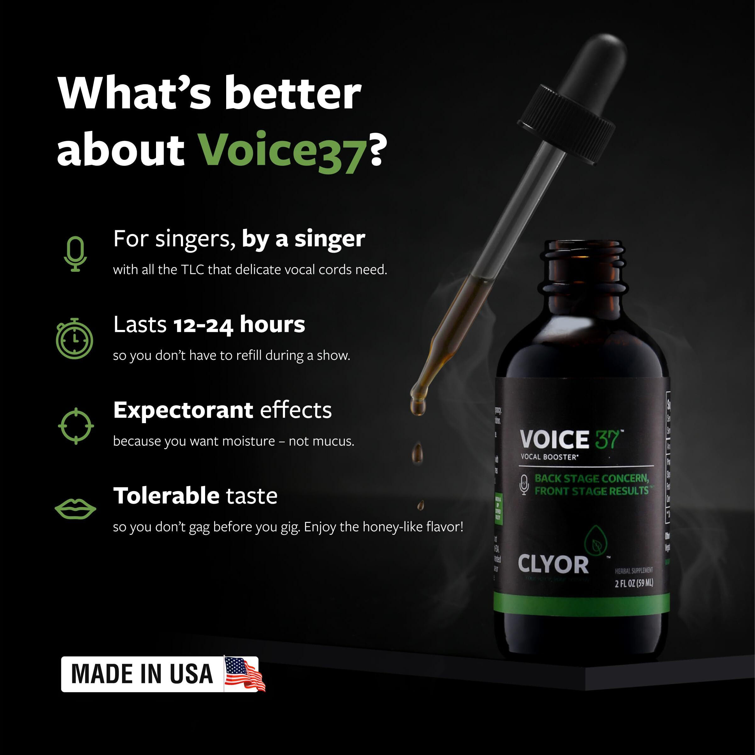 Clyor Voice37- All Natural Voice Remedy For Singers - Boosts Your Voice - Soothes And Relieve Hoarseness - Lubricates Vocal Cords - Removes Mucus - Enhances Your Singing And Speaking - 2 Oz