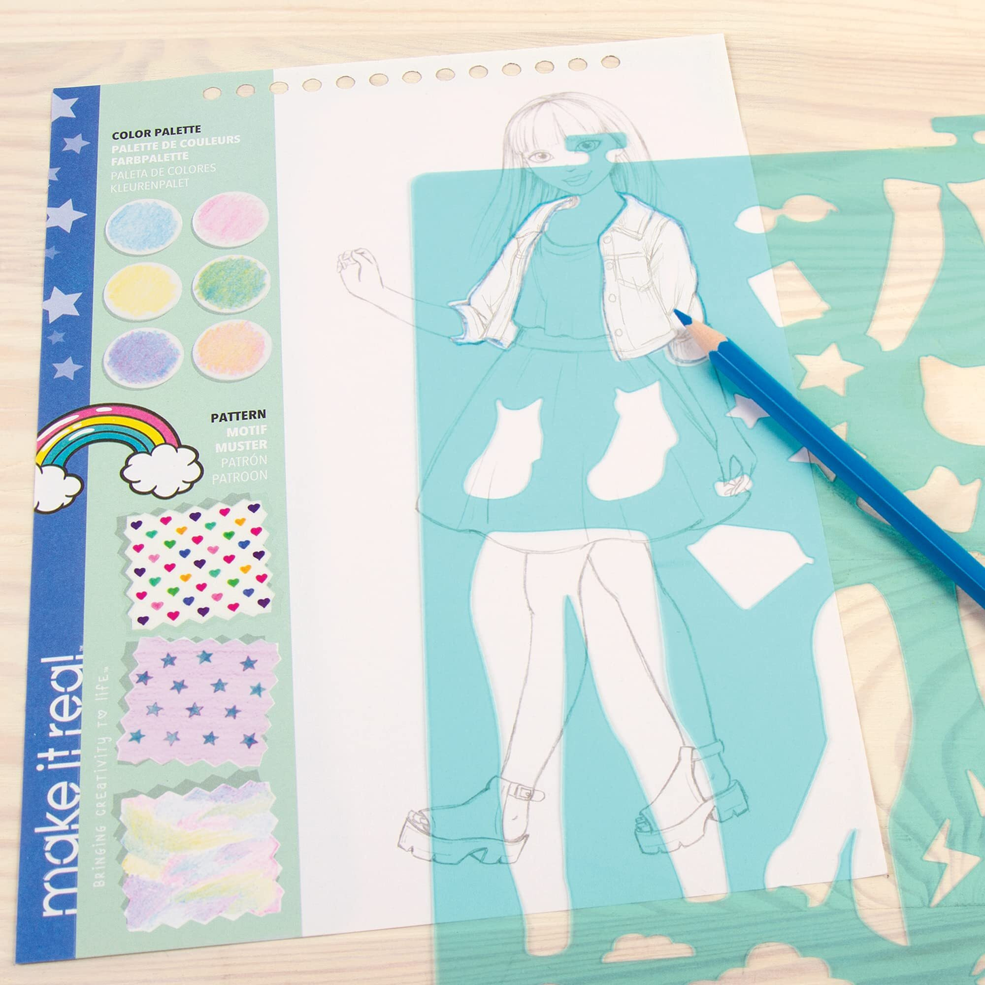 Make It Real Fashion Design Sketchbook Digital Dream - Includes 110 Stickers & Stencils  Draw Sketch & Create  Fashion Coloring Book  Tweens & Girls  Kids Ages 6+