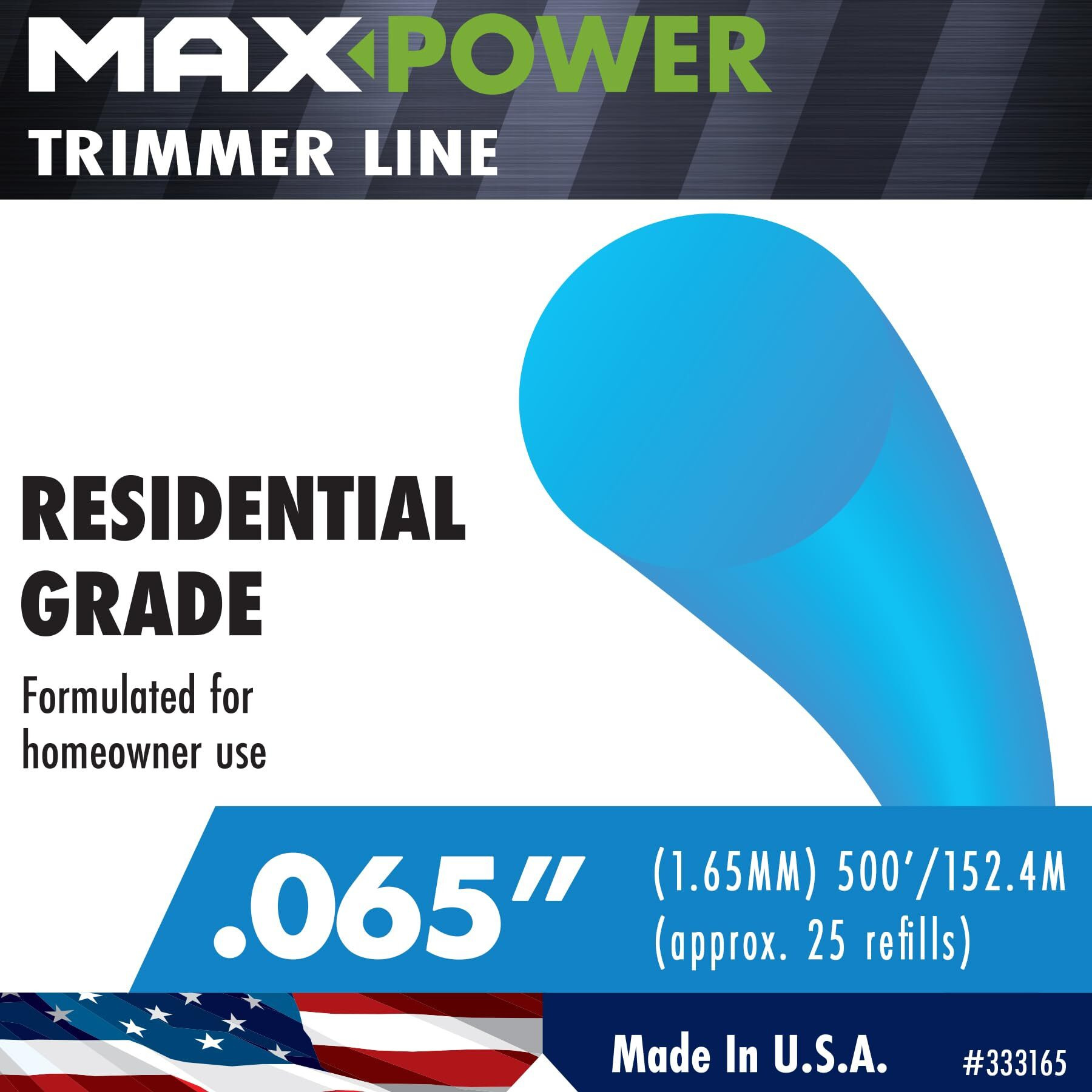 Maxpower 333165 Residential Grade Round 0.065-Inch X 500-Foot Trimmer Line  Blue