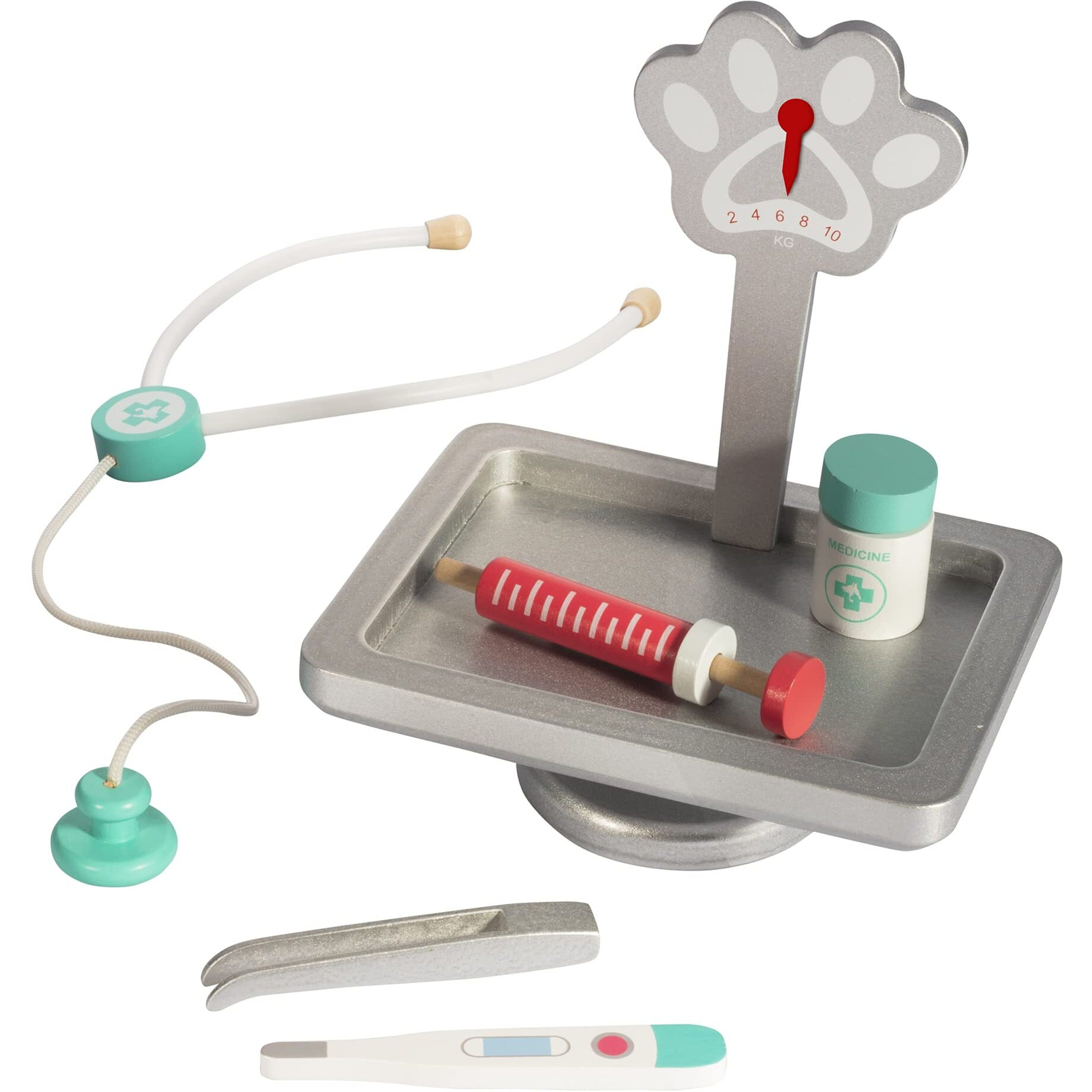 Vet Center Pretend Pet Hospital Playset - Wooden Animal Interactive Medical Checkup Set With Toy Cat  X-Ray Cards  Stethoscope & Veterinarian Medical Accessories  Fun Doctor Role Play Gift For Kids