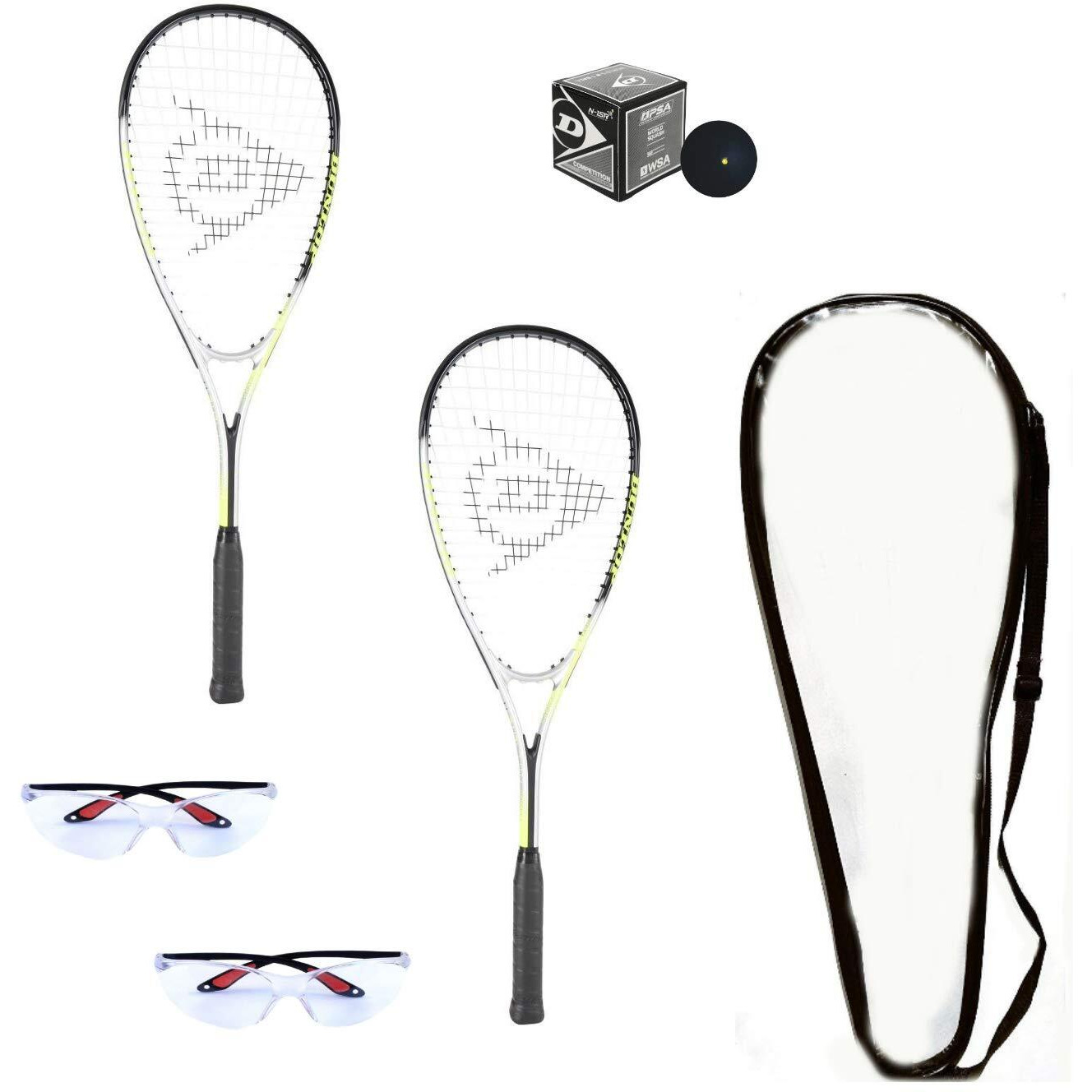Dunlop Sports Beginner Squash Racquet Set (Includes 2 Racquets  2 Eyeguards  1 Ball  Cover)