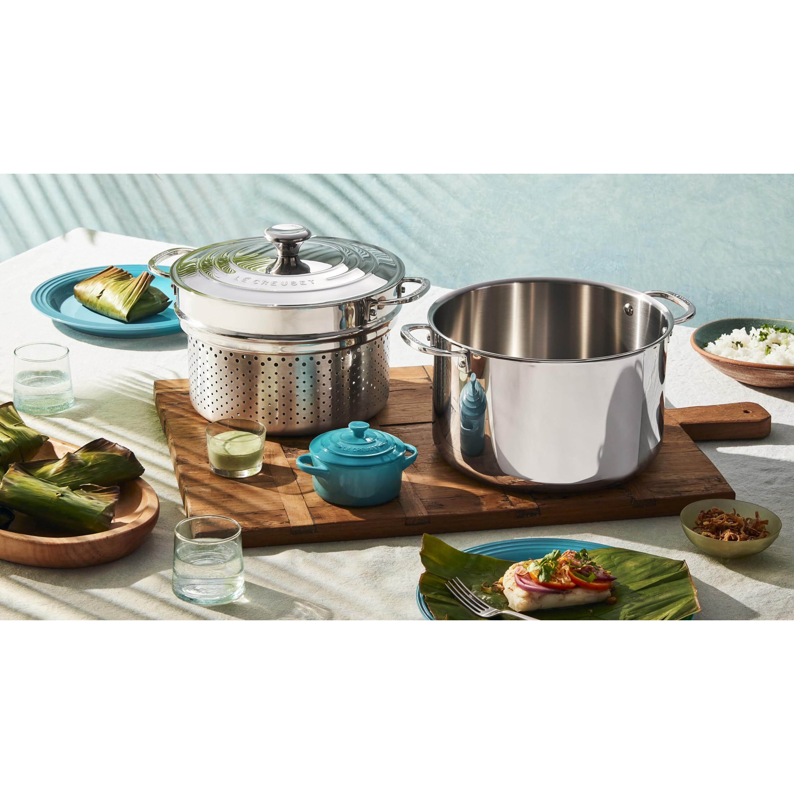 Le Creuset Stoneware Set Of 4 Mini Cocottes With Cookbook  8 Oz. Each  Caribbean