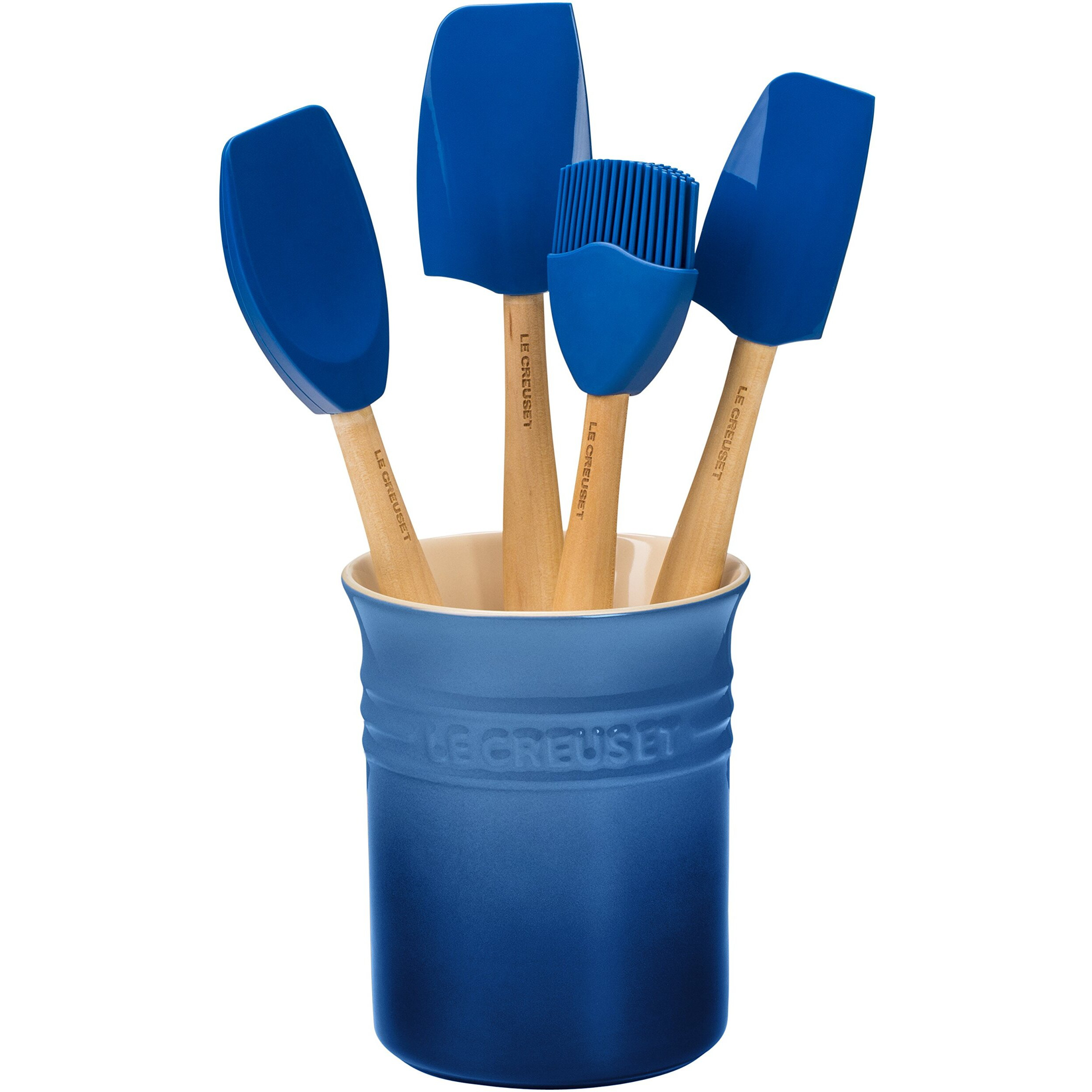 Le Creuset Silicone Craft Series Utensil Set With Stoneware Crock  5 Pc.  Marseille