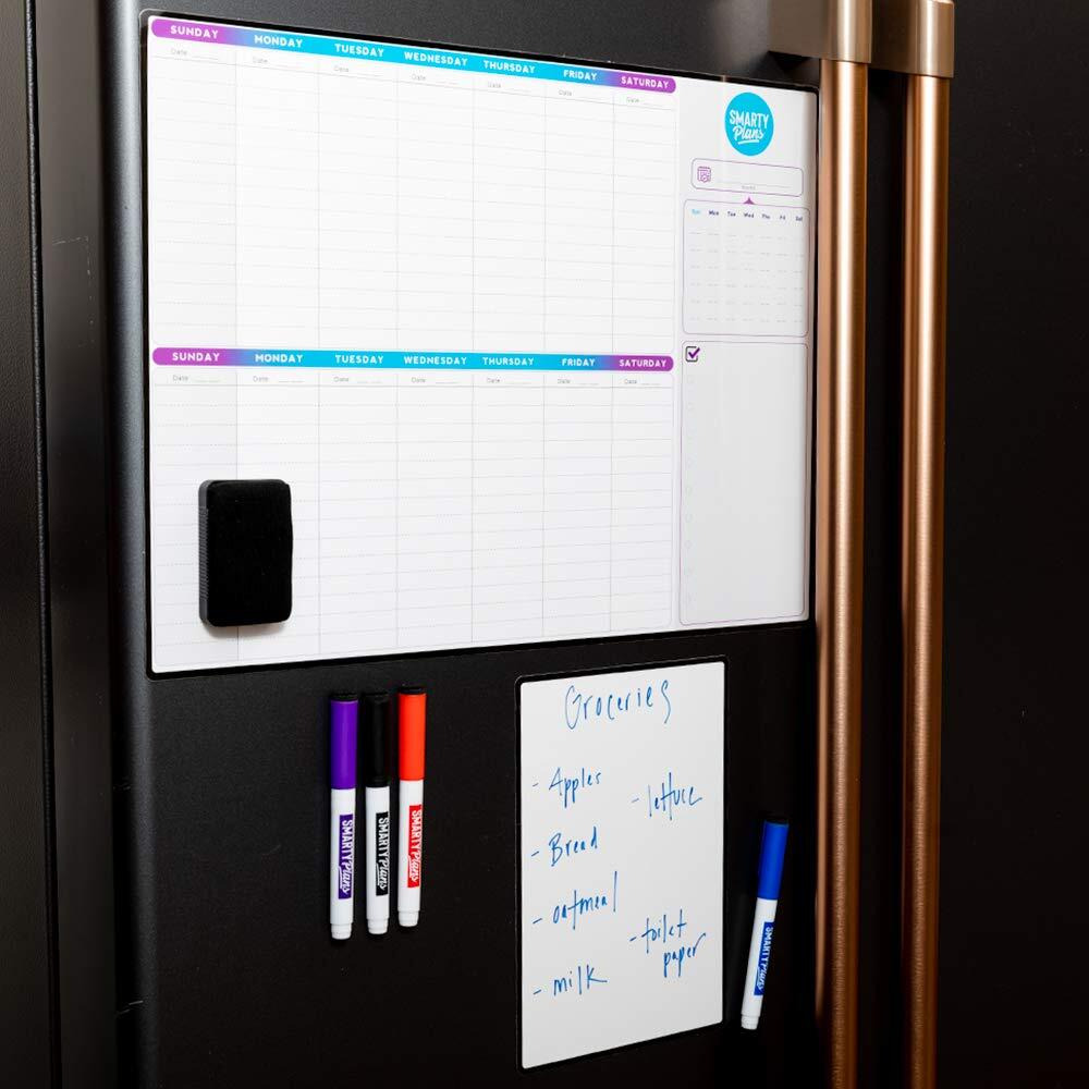 Smartyplans Dry Erase Weekly Extra Thick Magnetic Calendar For Refrigerator 17X13"" Two Week Planner And 6X9"" White Board  4 Fine Tip Markers And Eraser With Magnets. Stain Resistant. Shipped Flat.
