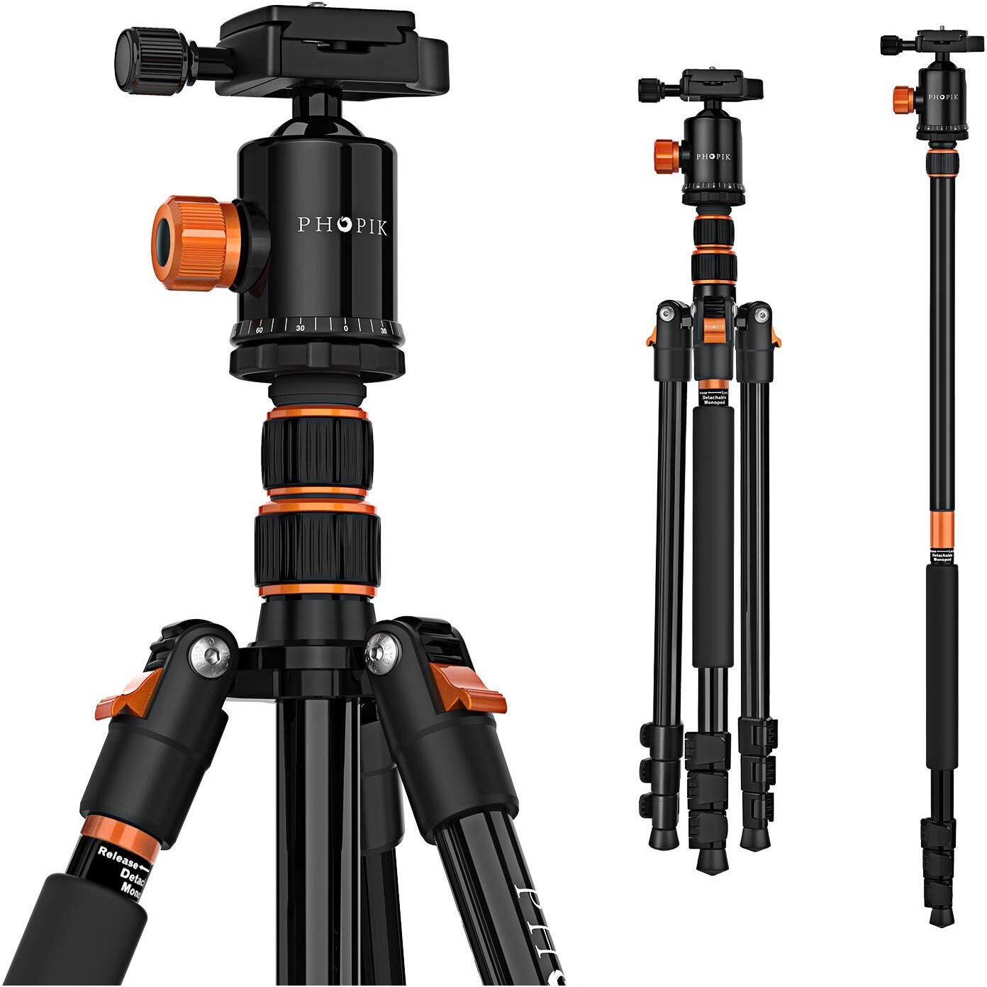 Phopik 77"" Camera Tripod Travel Tripod For Dslr Professional Tripod With 360 Degree Ball Head Camera Tripods & Monopods With Carry Bag For Camera  Ipad Phone Lightweight Load Up To 17.6 Pounds