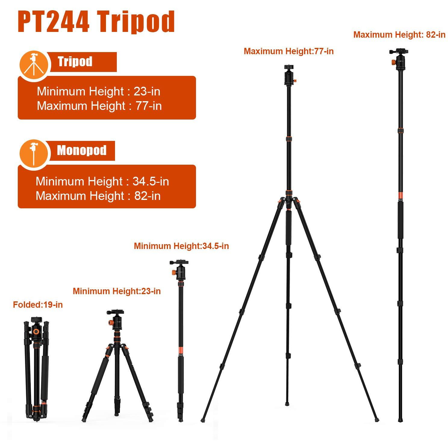 Phopik 77"" Camera Tripod Travel Tripod For Dslr Professional Tripod With 360 Degree Ball Head Camera Tripods & Monopods With Carry Bag For Camera  Ipad Phone Lightweight Load Up To 17.6 Pounds
