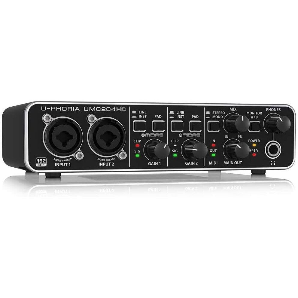 Behringer U-Phoria Umc204Hd Audiophile 2X4 Usb Audio/Midi Interface With Midas Mic Preamplifiers  24-Bit/192Khz Resolution