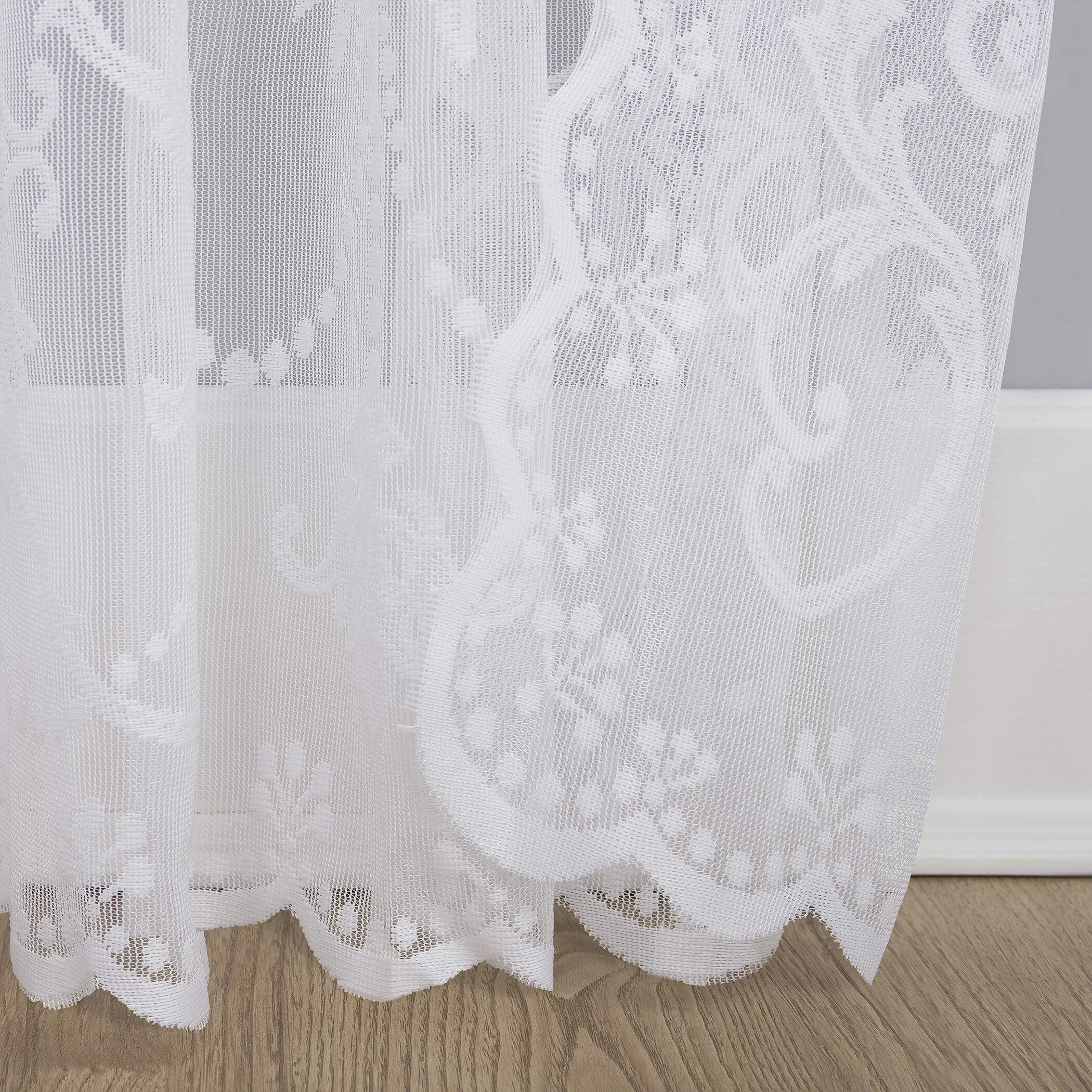 No. 918 Ariella Floral Lace Rod Pocket Curtain Panel  58"" X 63""  White
