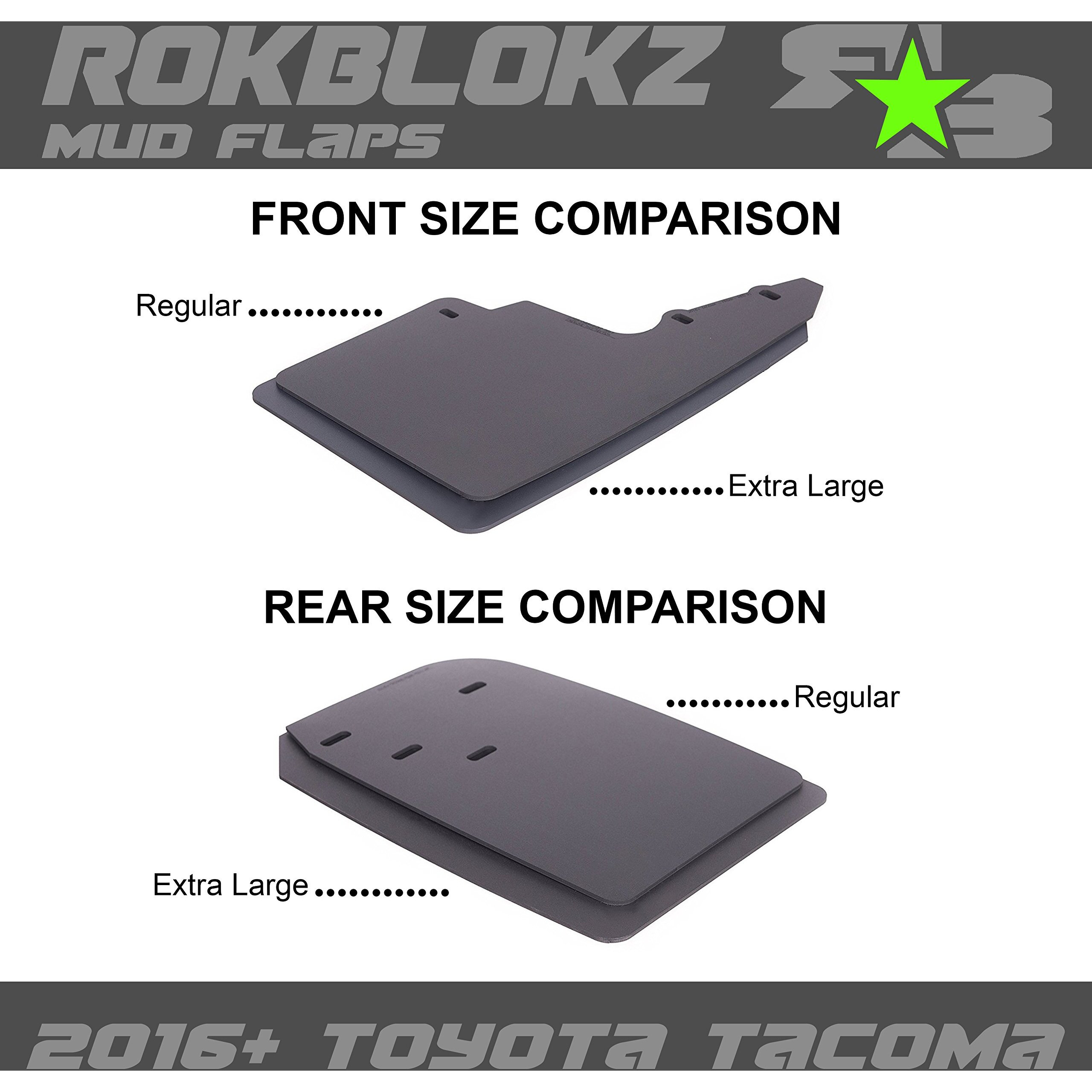 Rokblokz Mud Flaps For Toyota Tacoma - Fits 2016+ Model Years - Multiple Colors Available - Set Of 4 - Includes Hardware And Detailed Instructions (Regular  Black With Black Logo)