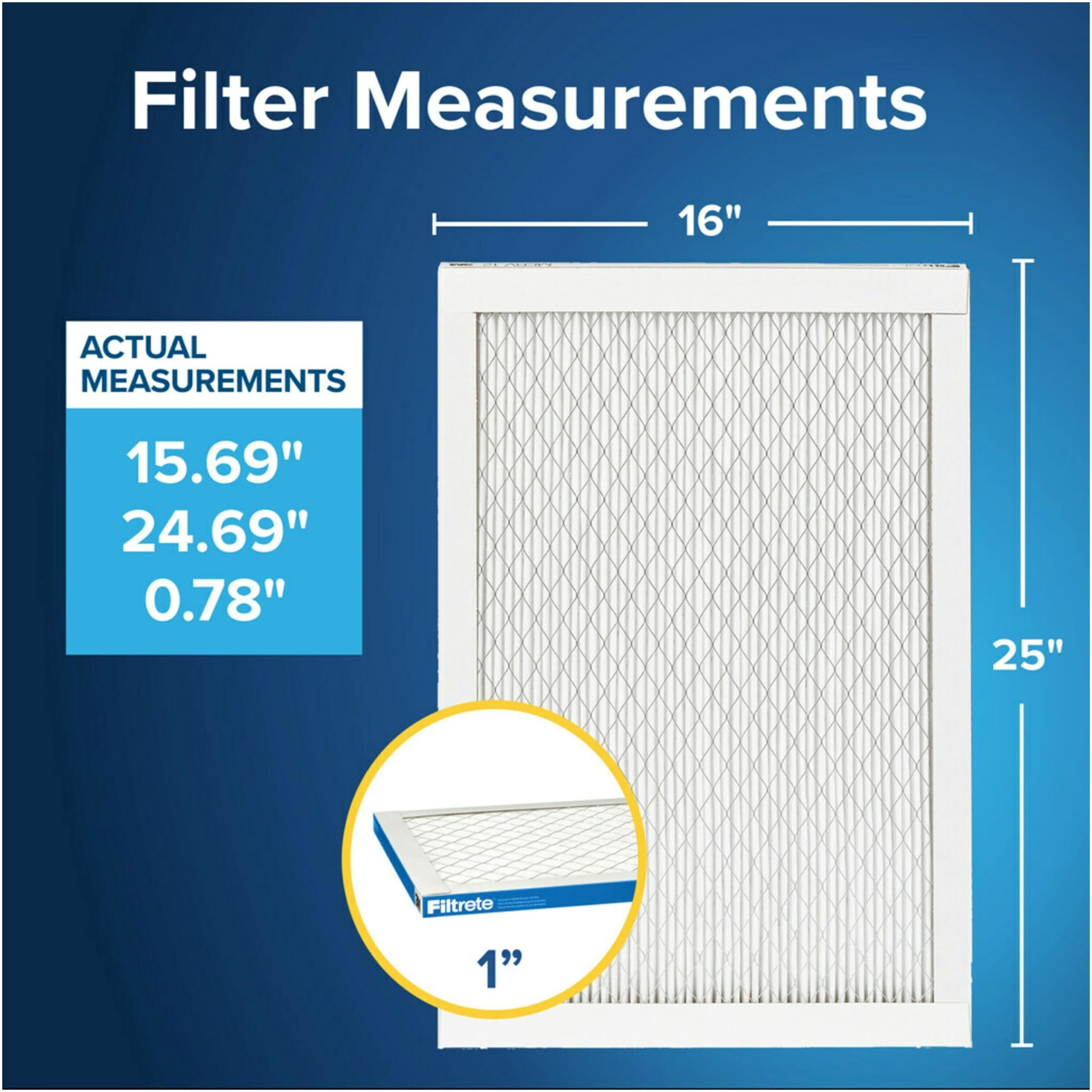 Filtrete 16X25X1 Ac Furnace Air Filter  Merv 13  Mpr 1900  Premium Allergen  Bacteria & Virus Filter  3-Month Pleated 1-Inch Electrostatic Air Cleaning Filter  4-Pack (Actual Size 15.69X24.69X0.78 In)