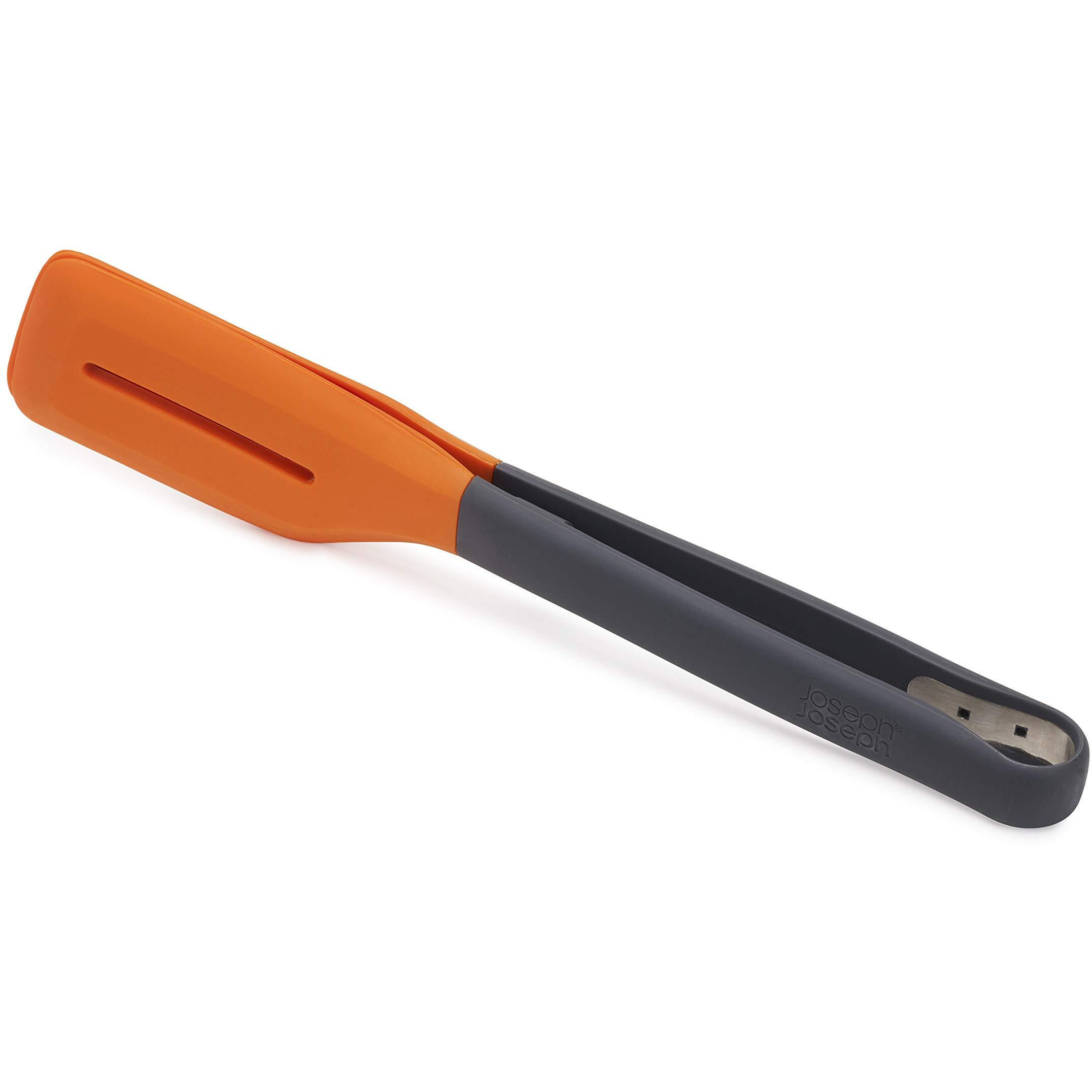 Joseph Joseph Turner Tongs  Ergonomic Silicone Tongs  Locks For Compact Storage  Dishwasher Safe - Grey/Orange