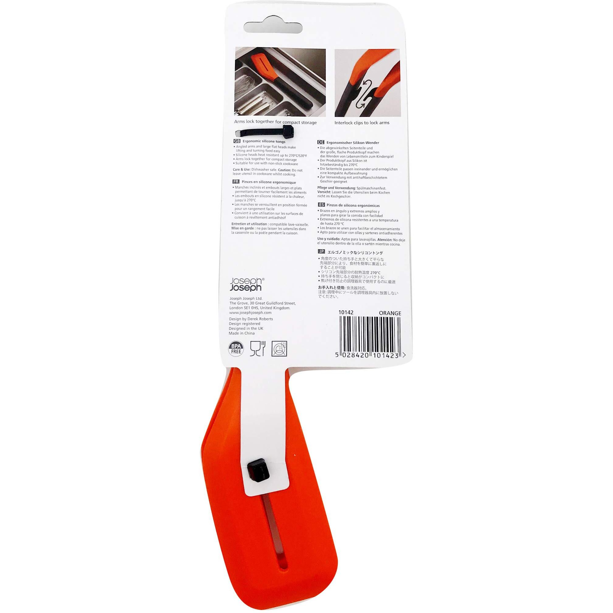 Joseph Joseph Turner Tongs  Ergonomic Silicone Tongs  Locks For Compact Storage  Dishwasher Safe - Grey/Orange