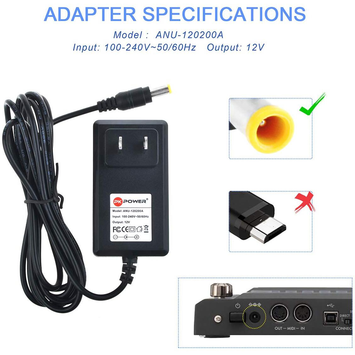 Pkpower 12V Ac Adapter Compatible With Korg Pad Kaoss Kp2 Kp3 R3 Ka203 Dynamic Effects  Power Supply For Digital Piano Korg X50 Ka-310 Micro-X 61-Key 88-Key Sp170S Sp-170S Micro X R3 Mr-1000