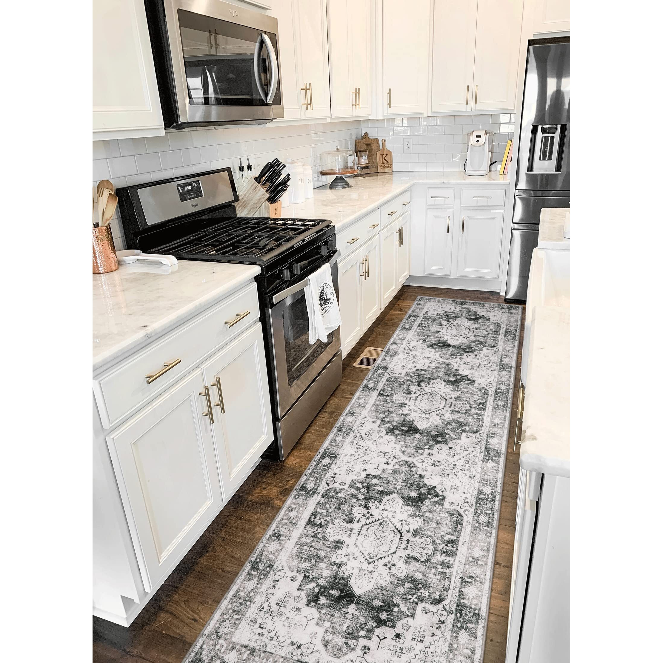 Moynesa Ultra-Thin Washable Runner Rug - 2'6&quot&quot X 10' Grey Long Hallway Rug Runner Kitchen Carpet Runner  Vintage Non Slip Low Pile Stair Floor Mat For Bathroom Bedroom Living Room Entry Way