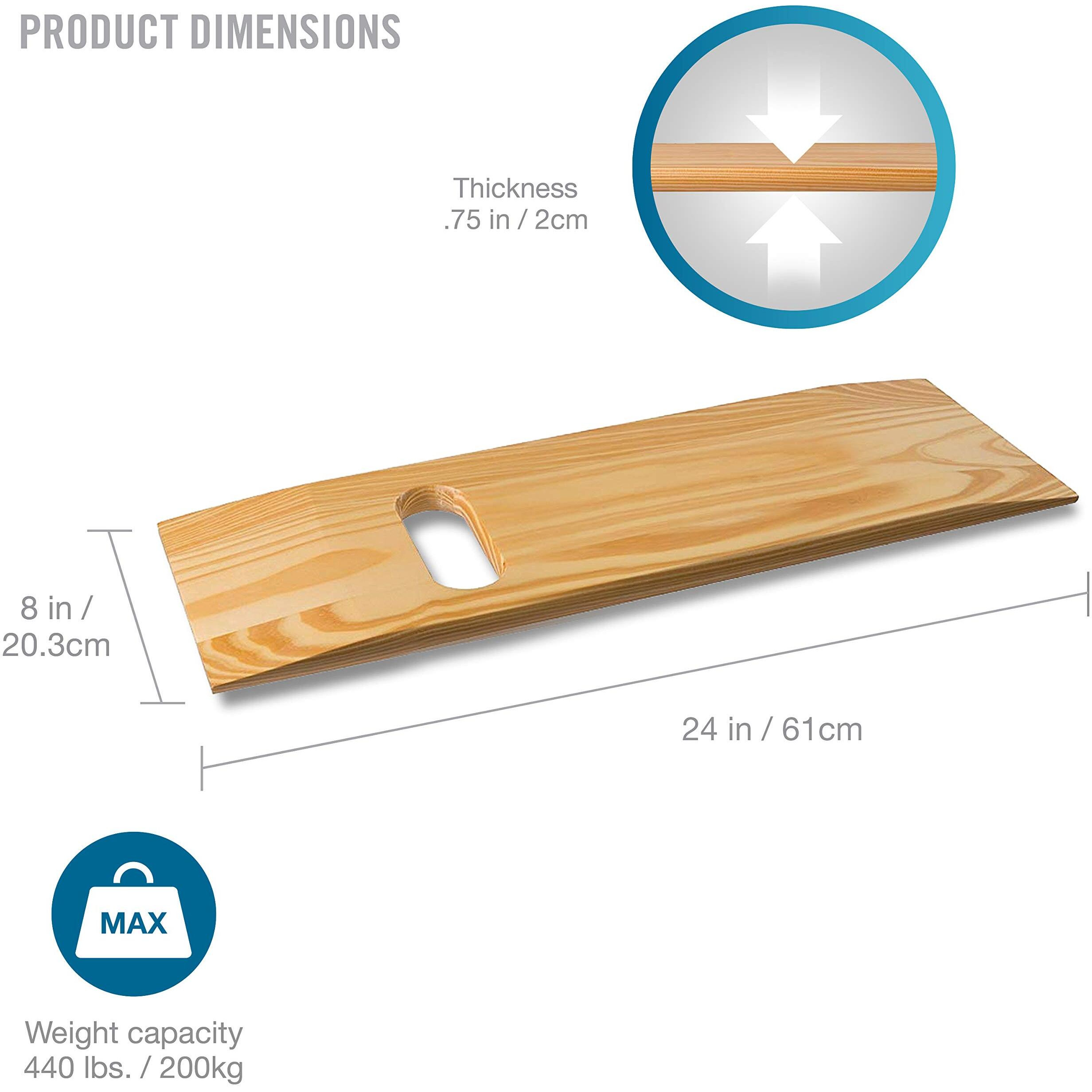 Dmi Transfer Board And Slide Board Made Of Heavy-Duty Wood For Patient  Senior And Handicap Move Assist And Slide Transfers  Holds Up To 440 Pounds  Fsa Hsa Eligible  1 Cut Out Handle  24 X 8 X .75