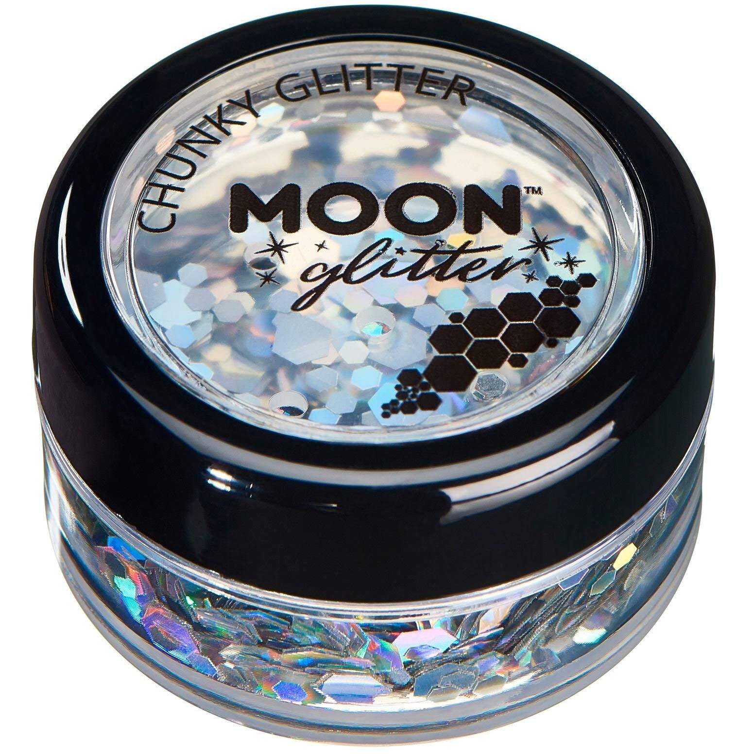 Moon Glitter Holographic Chunky Glitter 100% Cosmetic Glitter For Face  Body  Nails  Hair And Lips - 0.10Oz - Silver