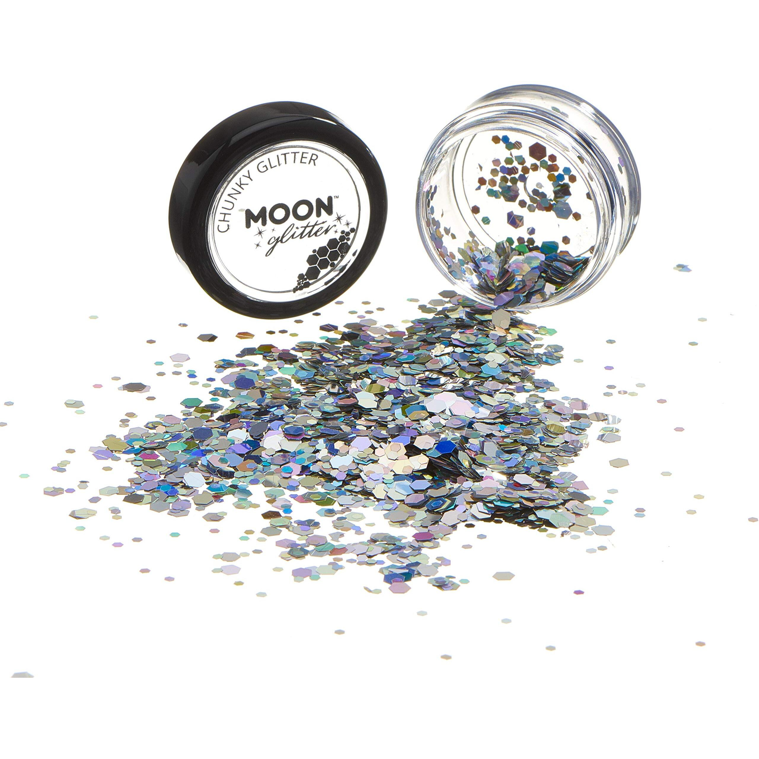 Moon Glitter Holographic Chunky Glitter 100% Cosmetic Glitter For Face  Body  Nails  Hair And Lips - 0.10Oz - Silver