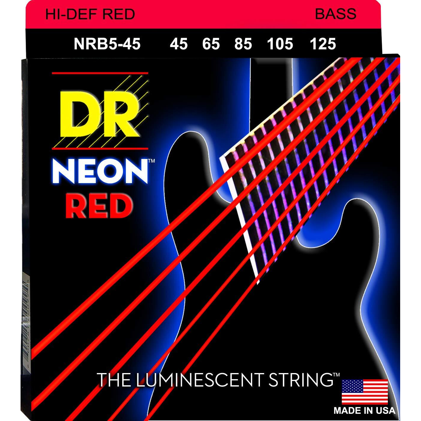 Other Dr Hi-Def Neon Red Bass Medium 5 Acoustic Guitar Strings (Nrb5-45)