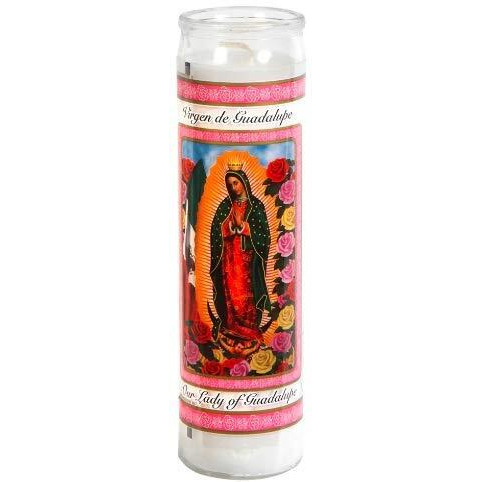 Prayer Candles - Lady Of Guadalupe Candle (2 Pc) Great For Sanctuary Vigils And Prayers - Unscented Glass Candle Set - Jar Candles - Devotional Spiritual Religious Church Cemeteries