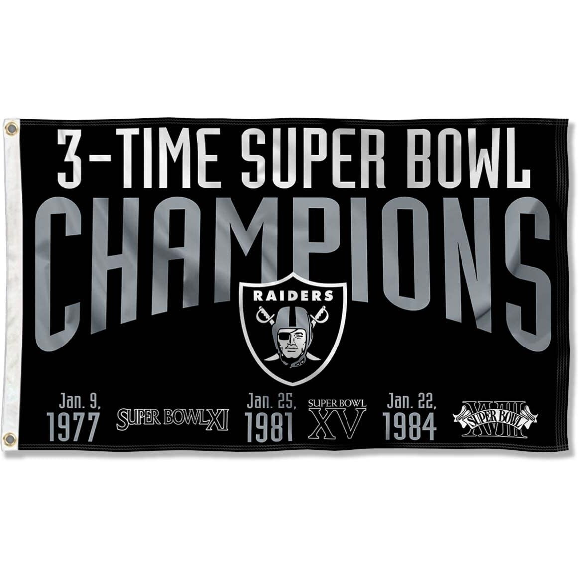 Las Vegas Raiders 3X And 3 Time Super Bowl Champions Flag Outdoor Indoor 3X5 Foot Banner