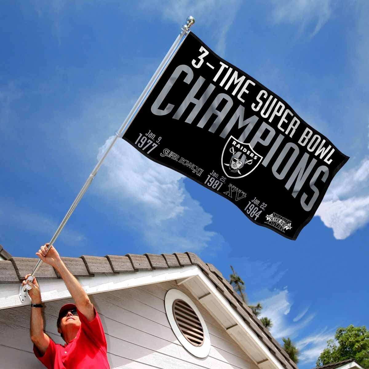 Las Vegas Raiders 3X And 3 Time Super Bowl Champions Flag Outdoor Indoor 3X5 Foot Banner