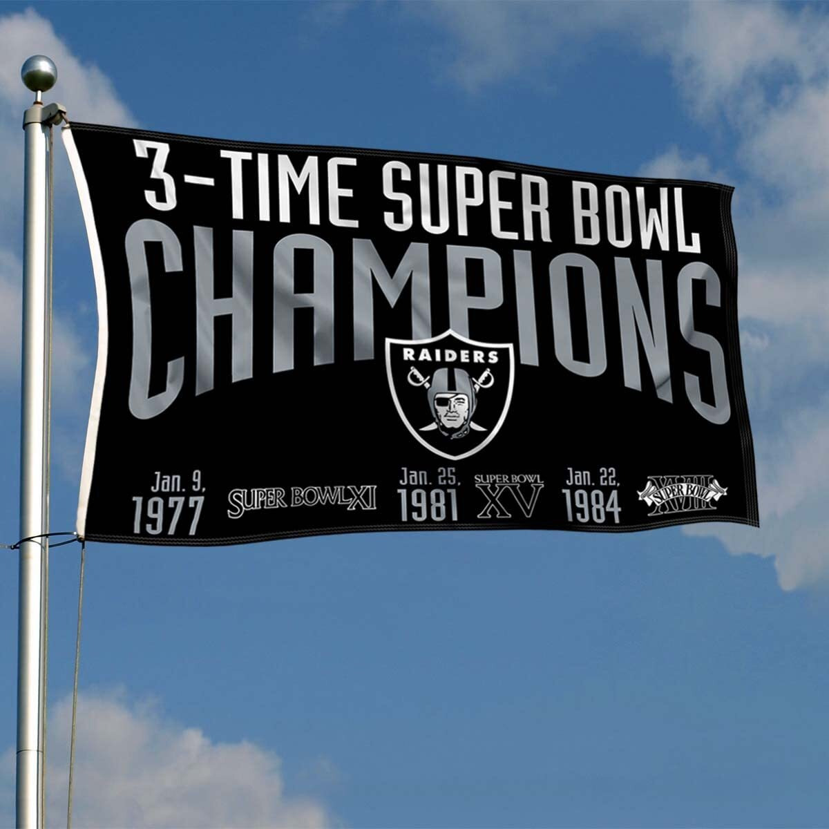 Las Vegas Raiders 3X And 3 Time Super Bowl Champions Flag Outdoor Indoor 3X5 Foot Banner